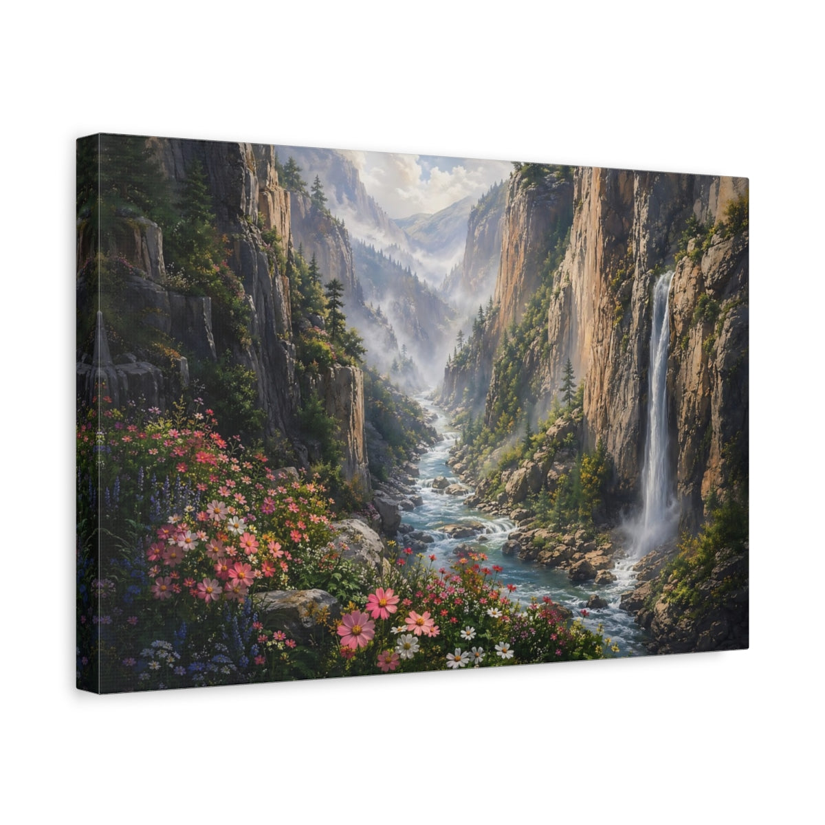 Side Mockup 4. Nature Mountain Valley Lush Green Valley shown as stretched canvas wall art