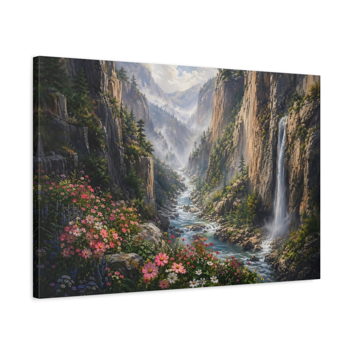Side Mockup 2. Nature Mountain Valley Lush Green Valley shown as stretched canvas wall art