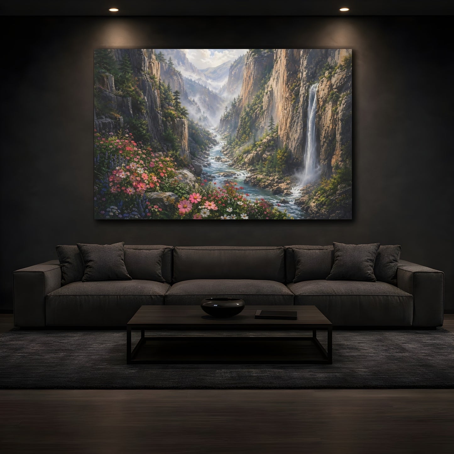Mockup 3. Nature Mountain Valley Lush Green Valley shown as stretched canvas wall art