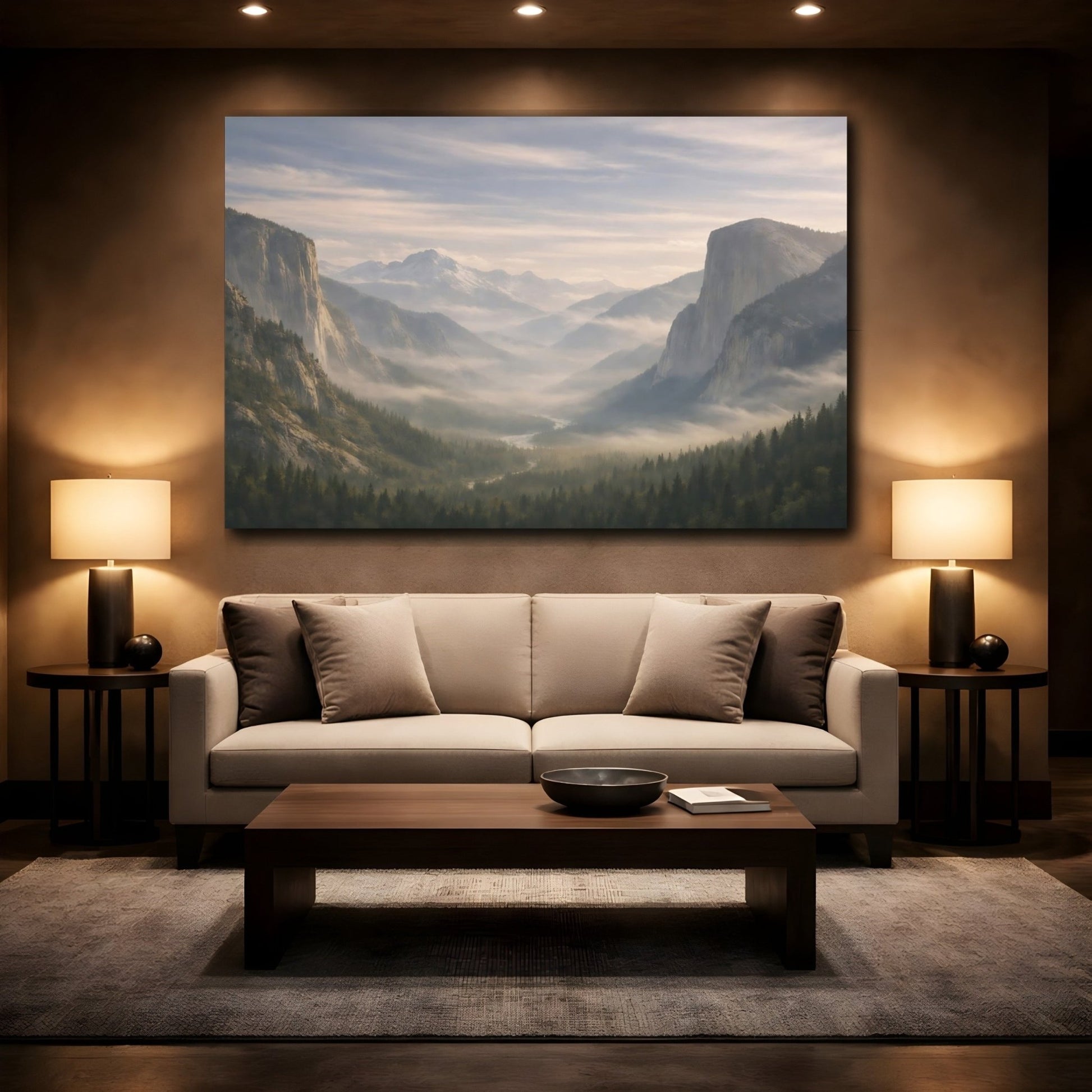 Nature Mountain Valley Misty View - Canvas Wall Art Print - YesArtYes