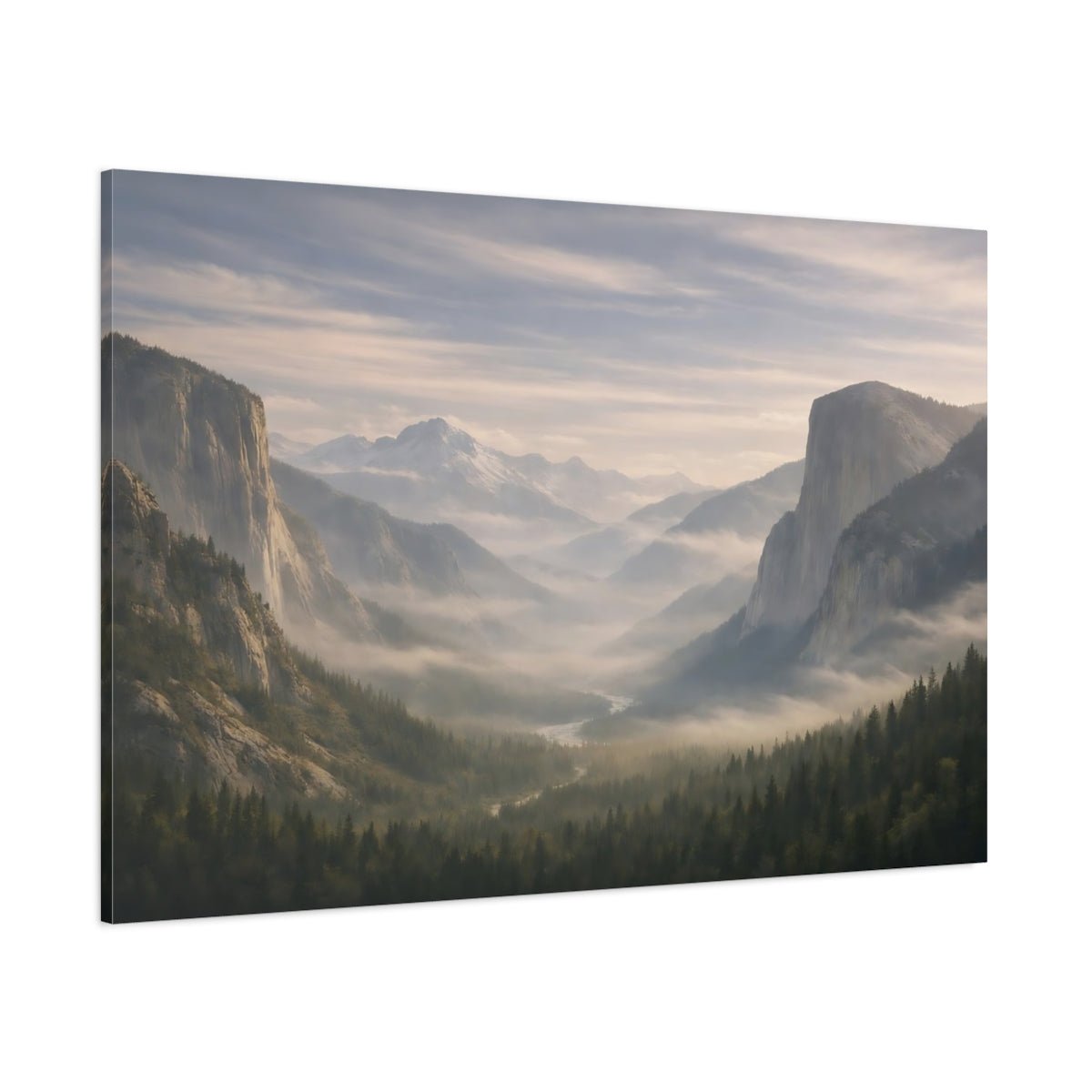Nature Mountain Valley Misty View - Canvas Wall Art Print - YesArtYes