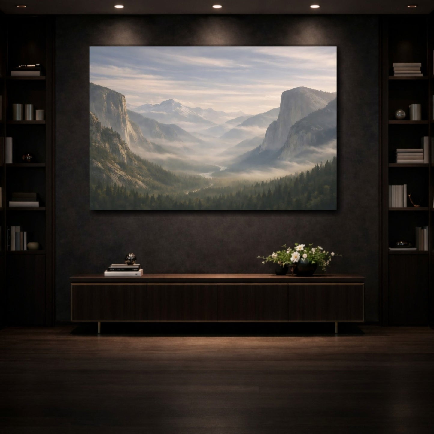 Nature Mountain Valley Misty View - Canvas Wall Art Print - YesArtYes