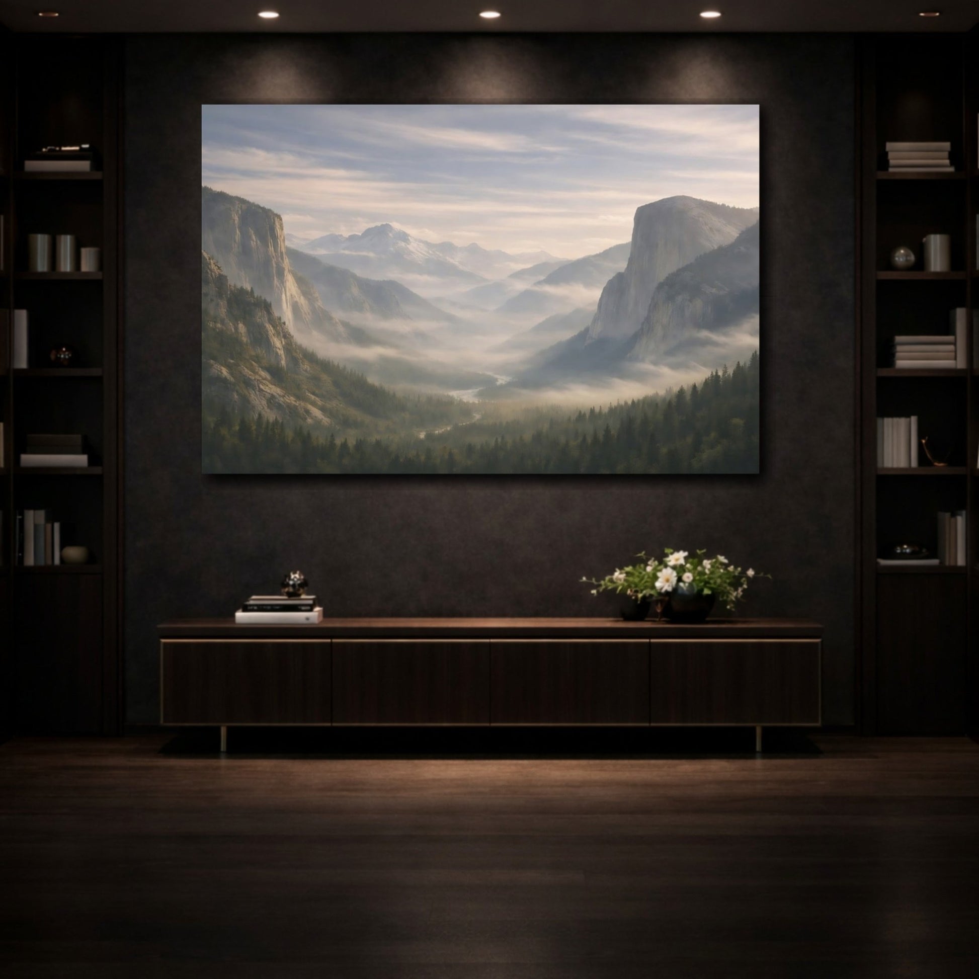 Nature Mountain Valley Misty View - Canvas Wall Art Print - YesArtYes