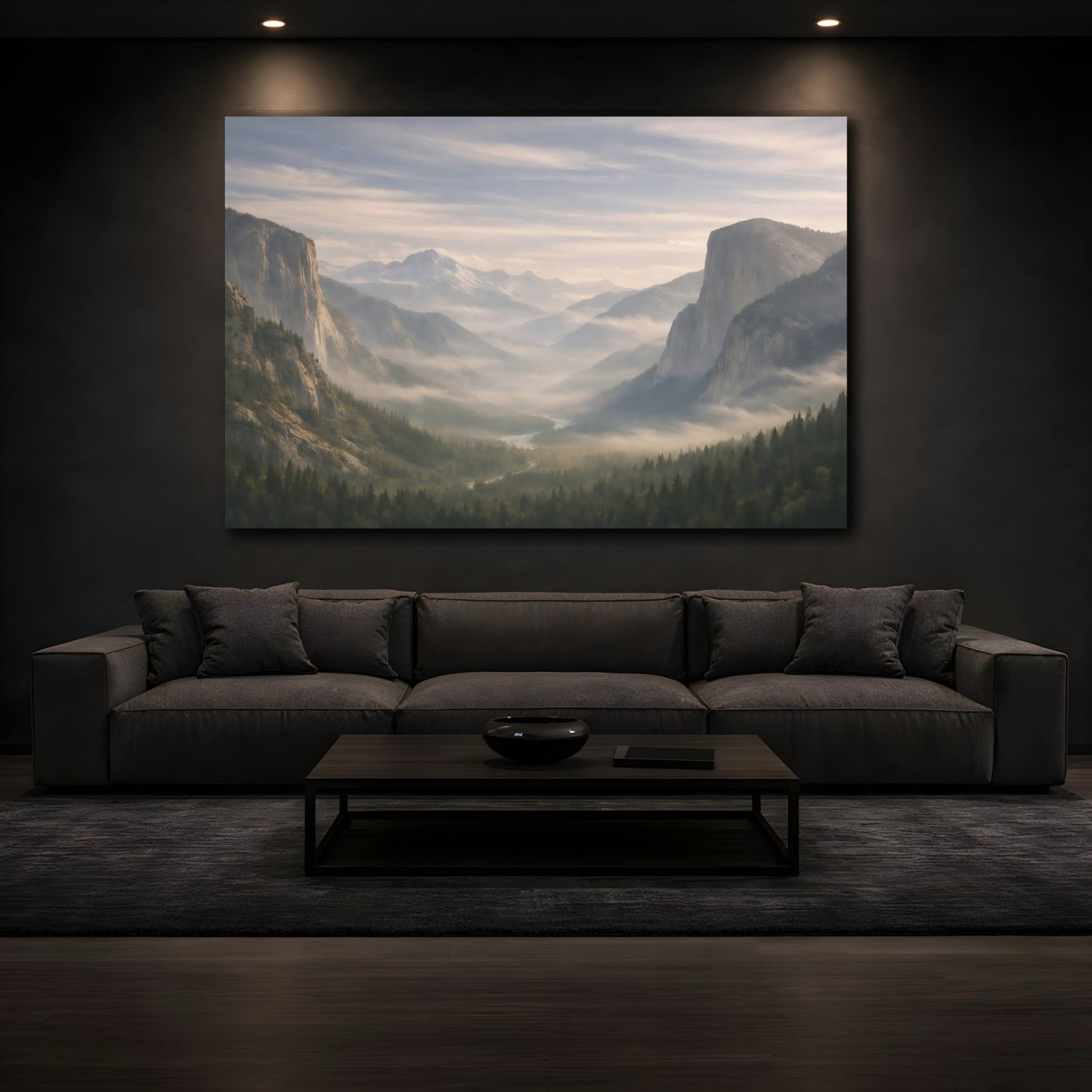Nature Mountain Valley Misty View - Canvas Wall Art Print - YesArtYes
