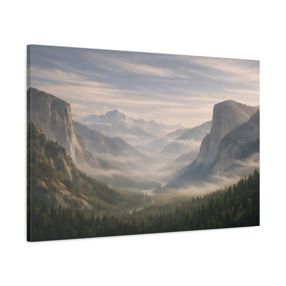 Nature Mountain Valley Misty View - Canvas Wall Art Print - YesArtYes