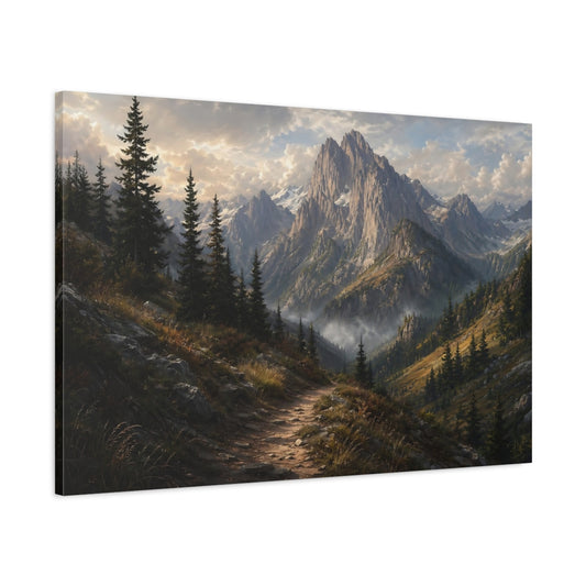 Main Mockup. Nature Mountain Valley Mountain Landscape shown as stretched canvas wall art