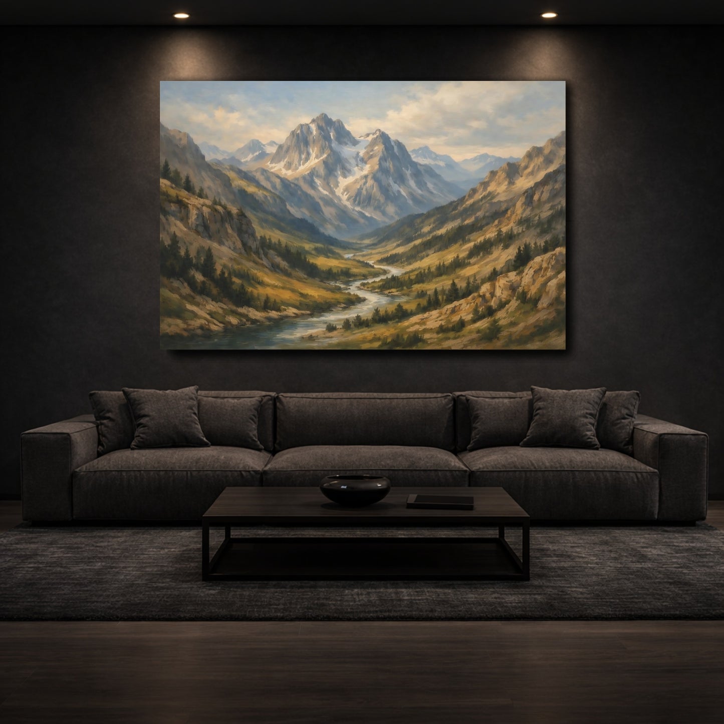 Mockup 2. Nature Mountain Valley Mountain Landscape shown as stretched canvas wall art