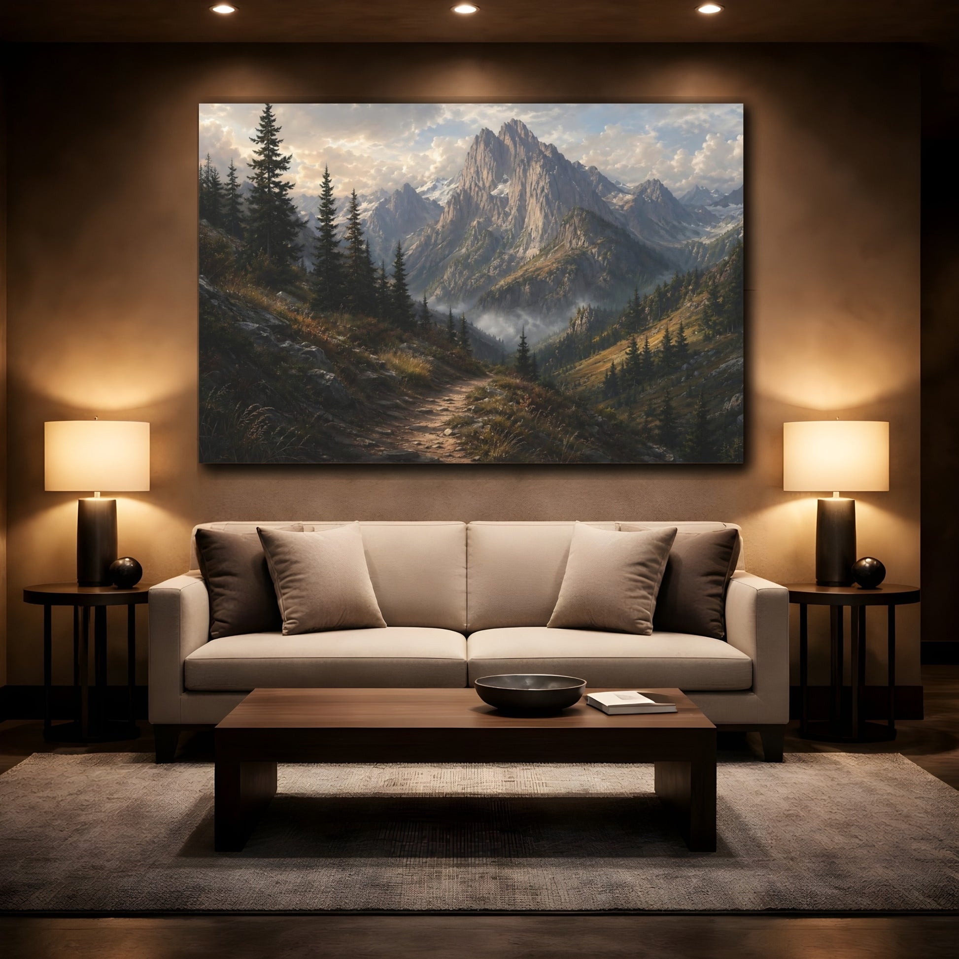 Mockup 2. Nature Mountain Valley Mountain Landscape shown as stretched canvas wall art
