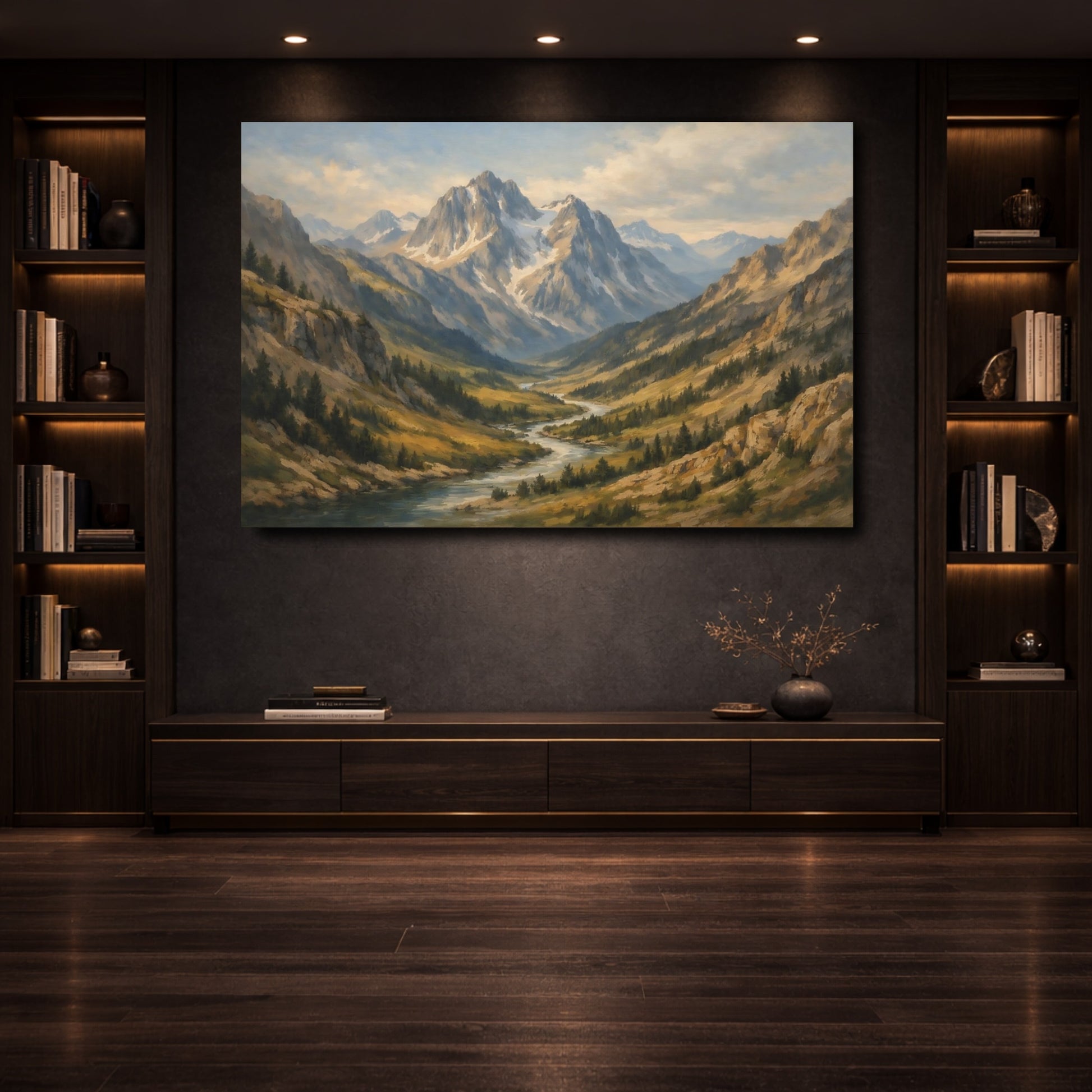 Mockup 3. Nature Mountain Valley Mountain Landscape shown as stretched canvas wall art