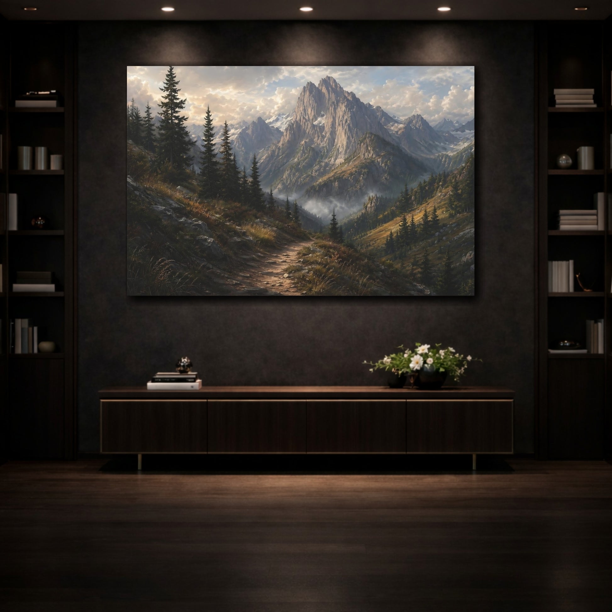 Mockup 3. Nature Mountain Valley Mountain Landscape shown as stretched canvas wall art
