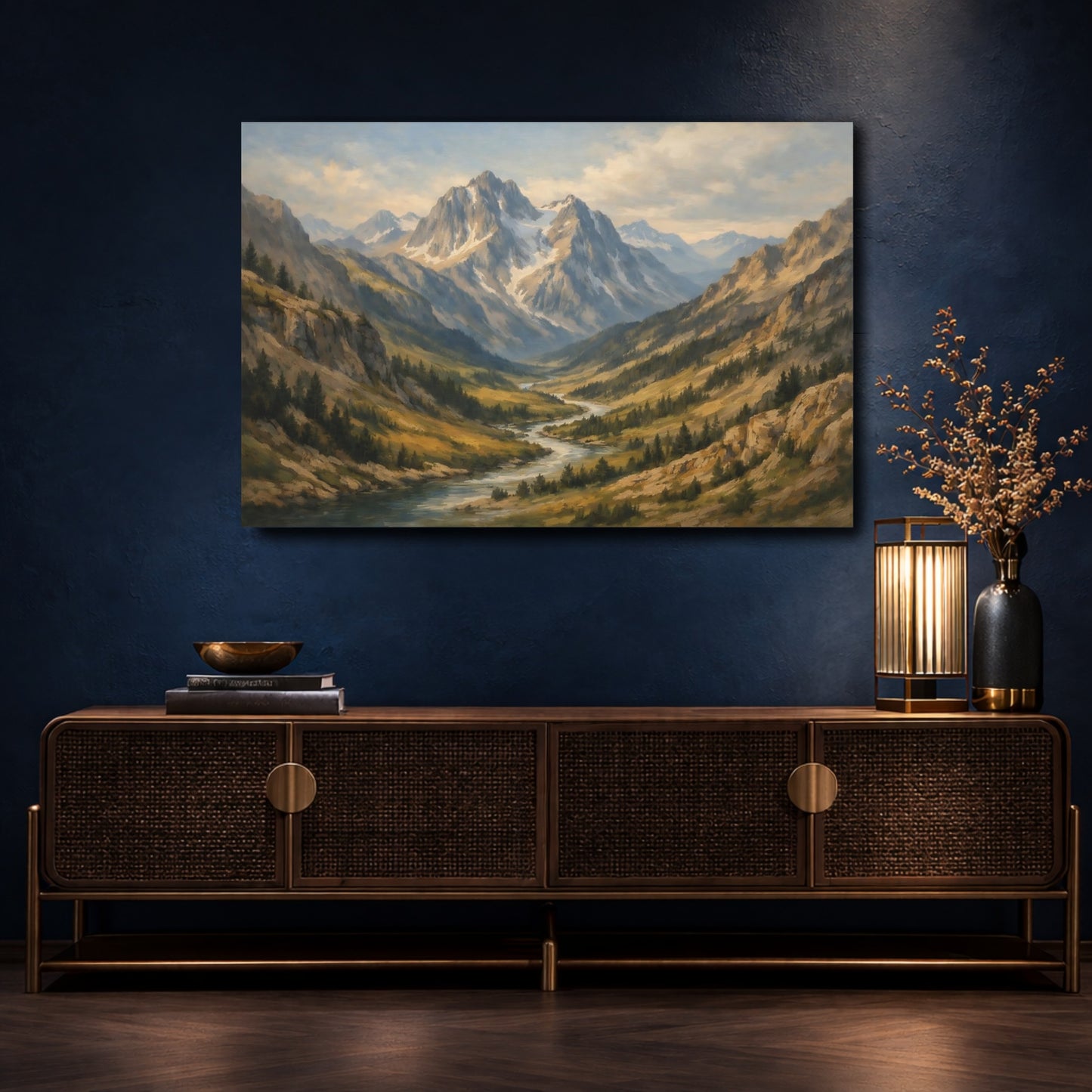 Mockup 4. Nature Mountain Valley Mountain Landscape shown as stretched canvas wall art
