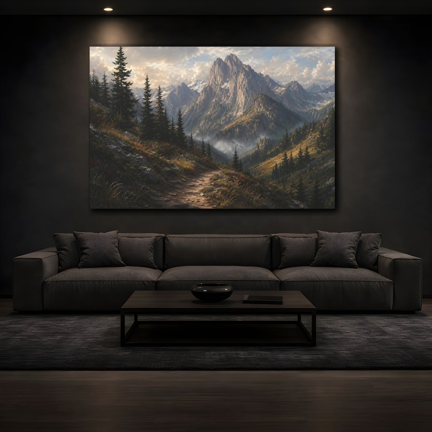 Mockup 4. Nature Mountain Valley Mountain Landscape shown as stretched canvas wall art