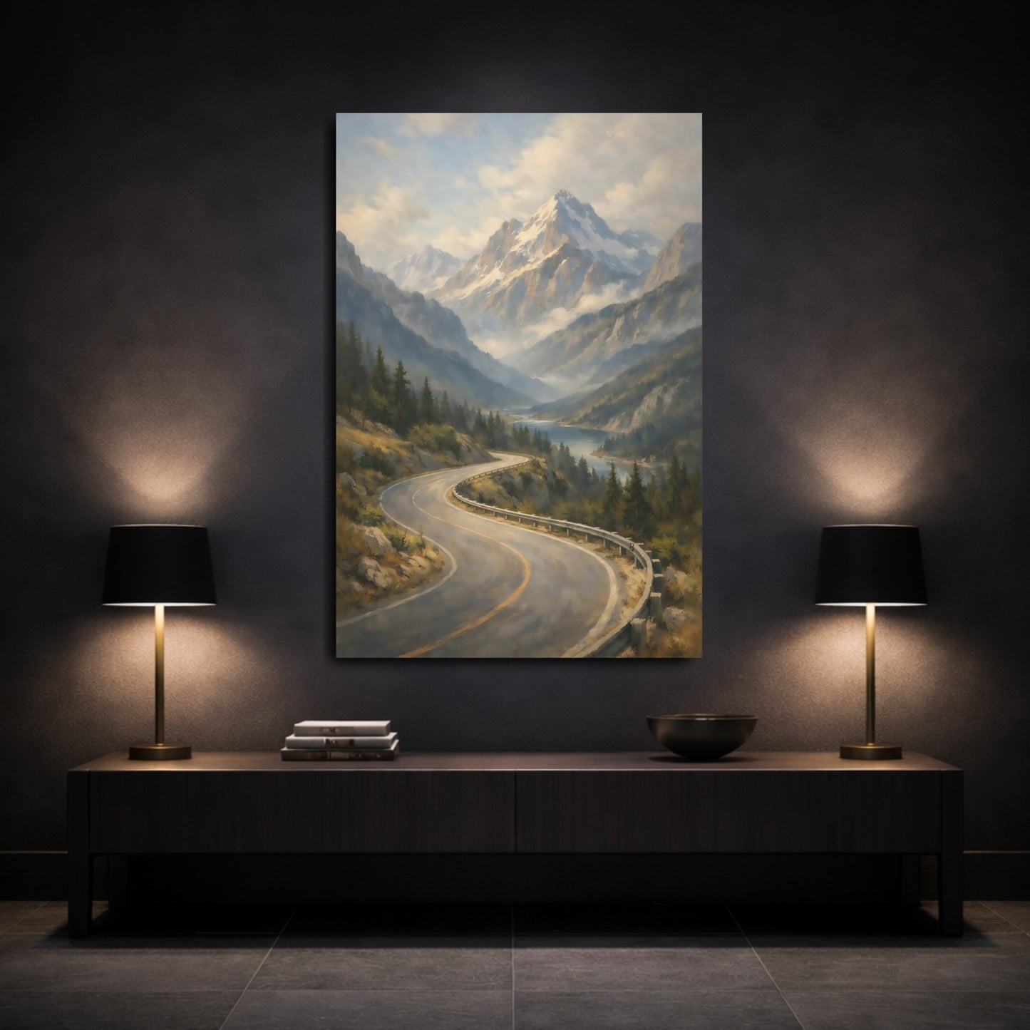 Mockup 2. Nature Mountain Valley Mountain Valley Landscape shown as stretched canvas wall art
