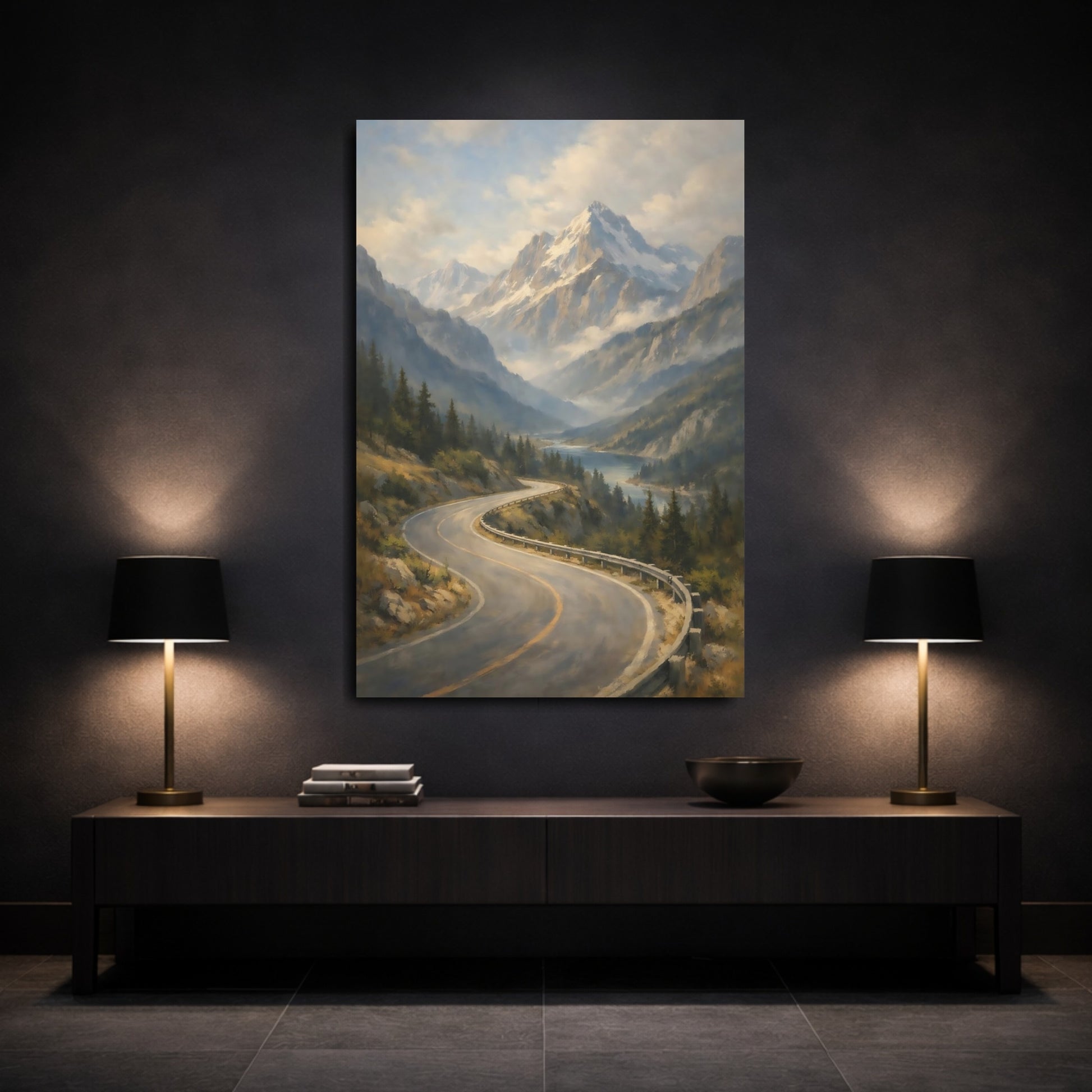 Mockup 2. Nature Mountain Valley Mountain Valley Landscape shown as stretched canvas wall art