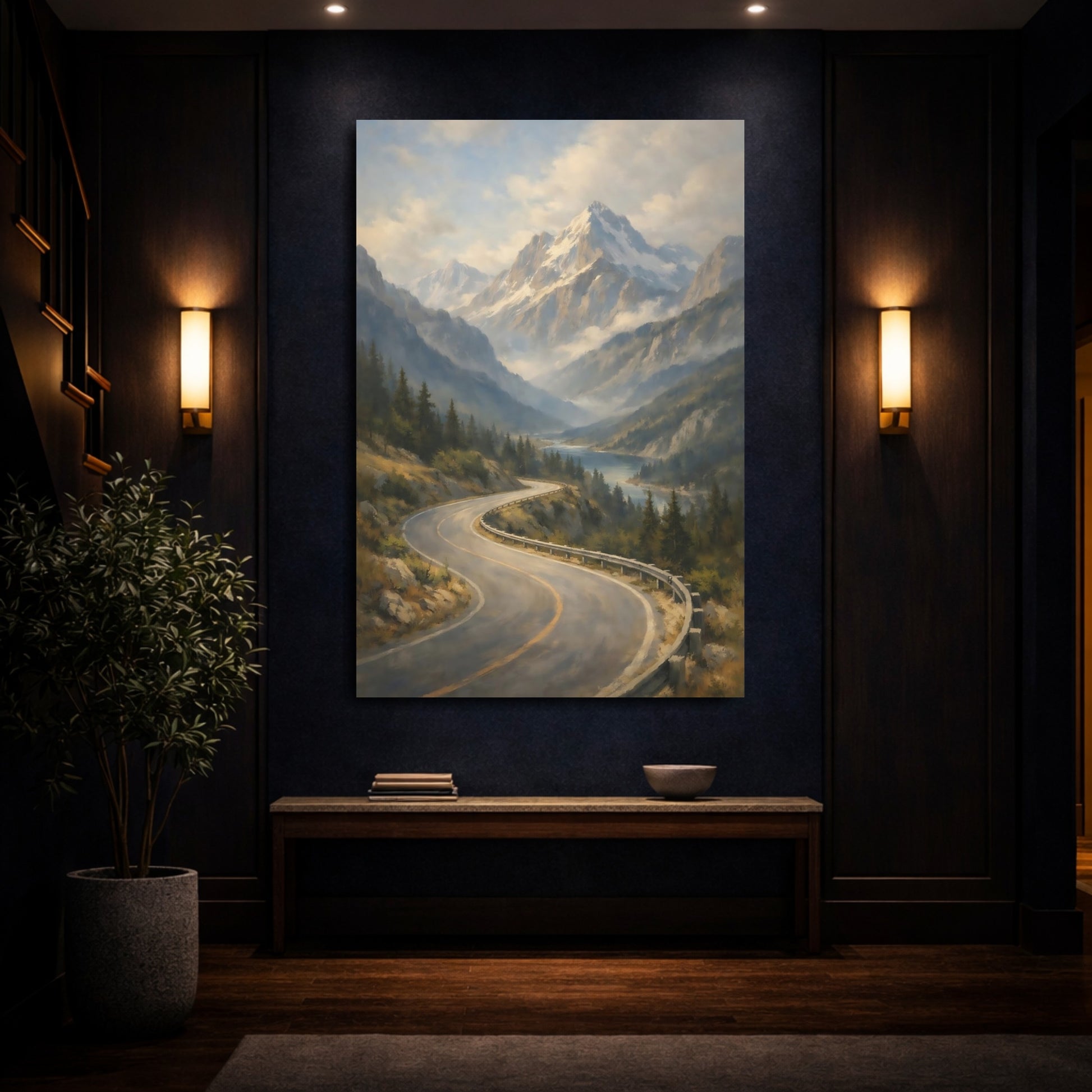 Mockup 3. Nature Mountain Valley Mountain Valley Landscape shown as stretched canvas wall art