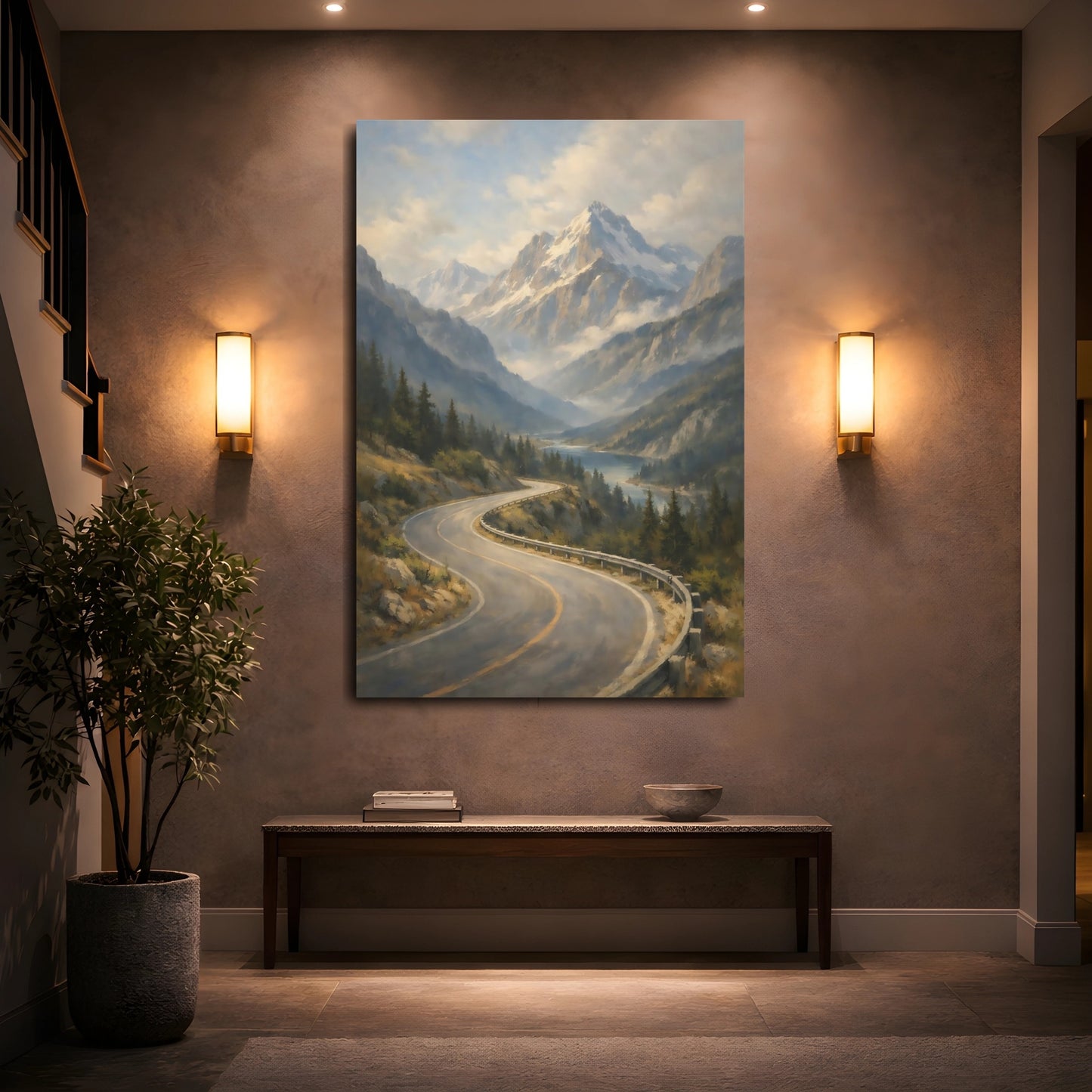 Mockup 4. Nature Mountain Valley Mountain Valley Landscape shown as stretched canvas wall art