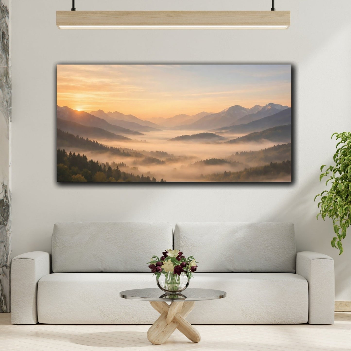 Nature Mountain Valley Orange And Green - Canvas Wall Art Print - YesArtYes