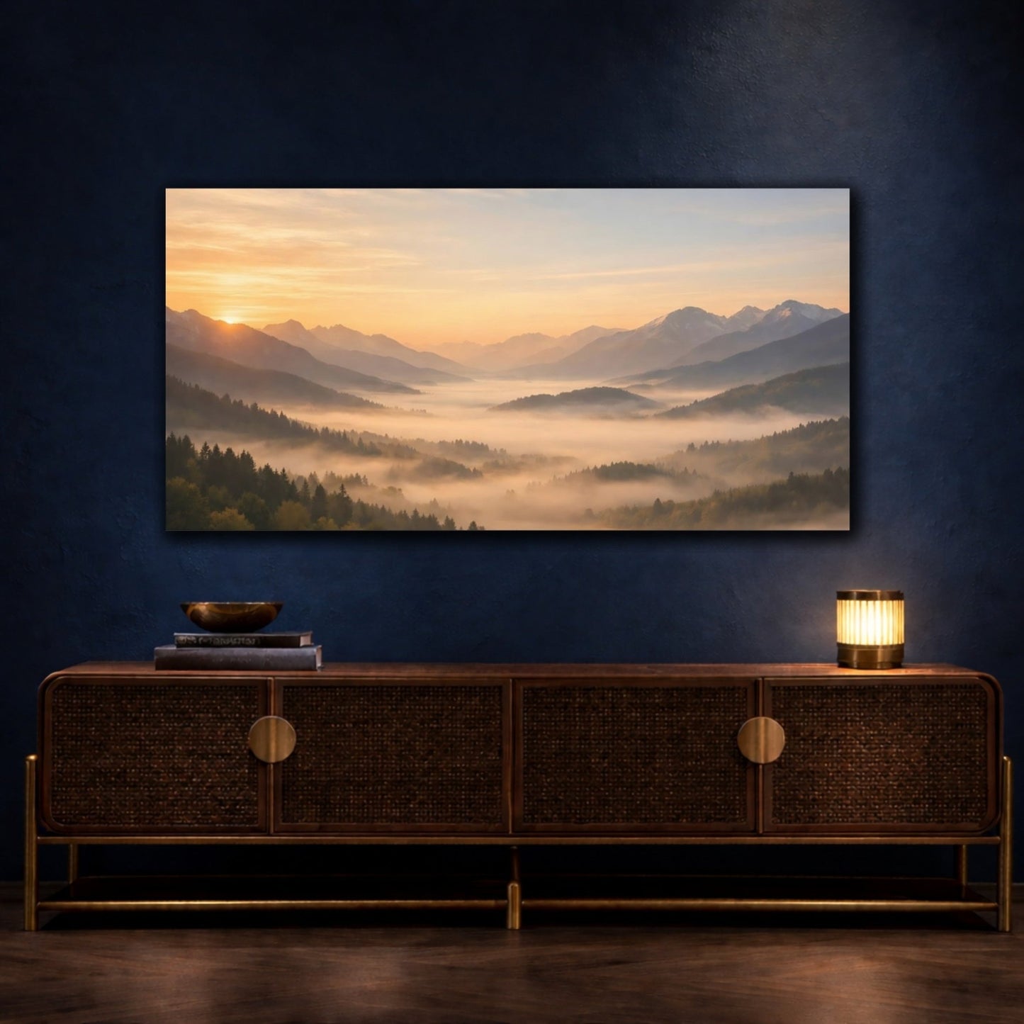 Nature Mountain Valley Orange And Green - Canvas Wall Art Print - YesArtYes