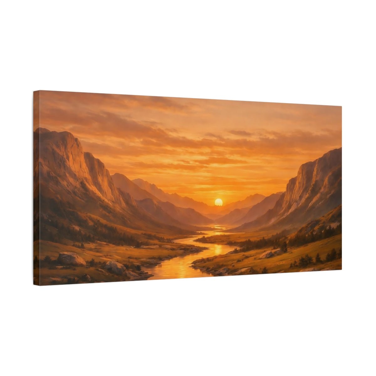 Nature Mountain Valley Orange Sunset Landscape - Canvas Wall Art Print - YesArtYes