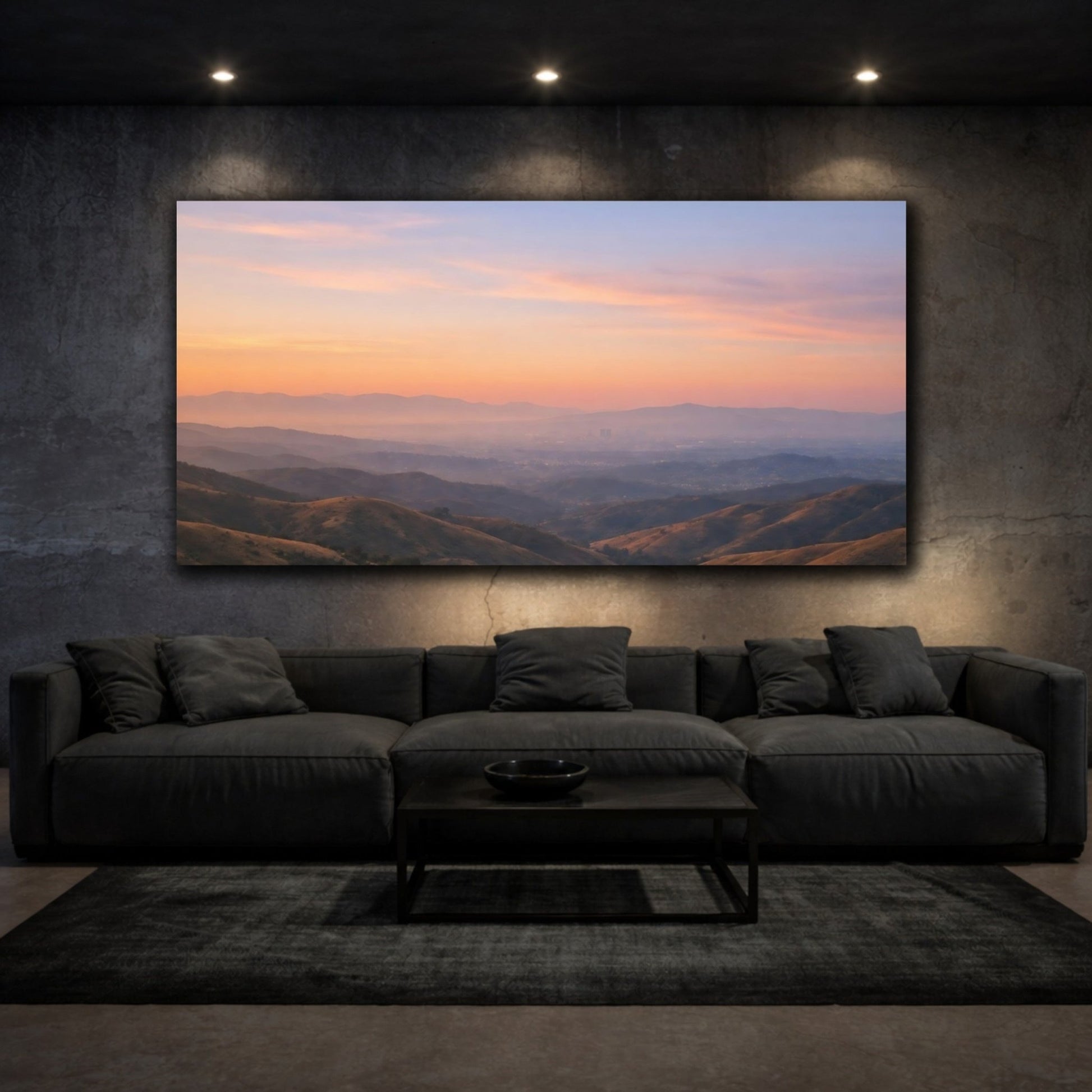 Nature Mountain Valley Sunset Landscape - Canvas Wall Art Print - YesArtYes