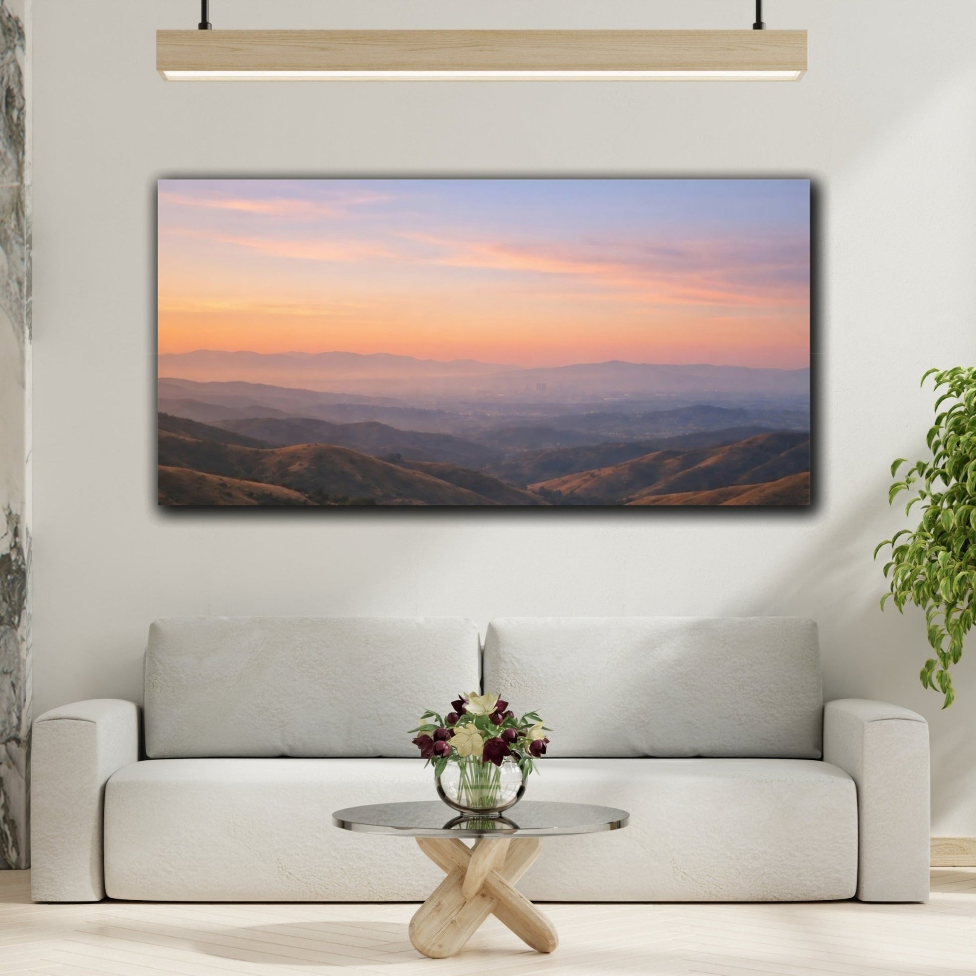 Nature Mountain Valley Sunset Landscape - Canvas Wall Art Print - YesArtYes