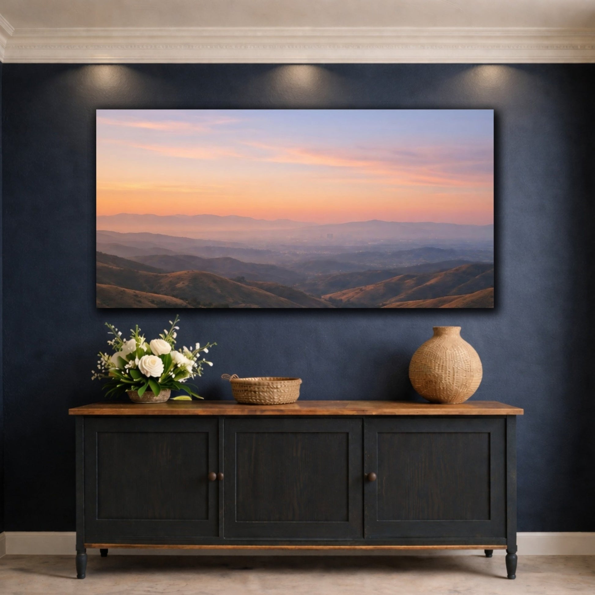 Nature Mountain Valley Sunset Landscape - Canvas Wall Art Print - YesArtYes