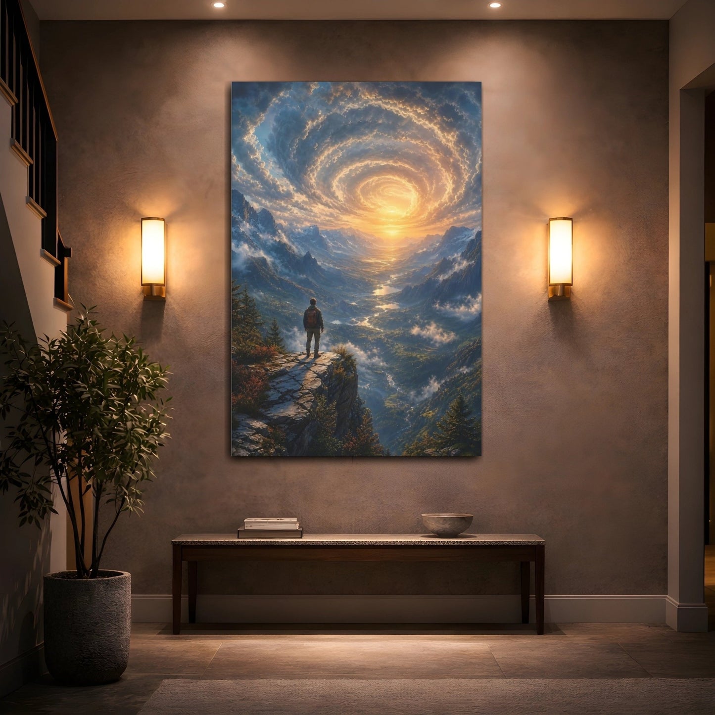 Nature Mountain Valley Sunset View Canvas Print – Dramatic Living Room, Above Sofa - YesArtYes