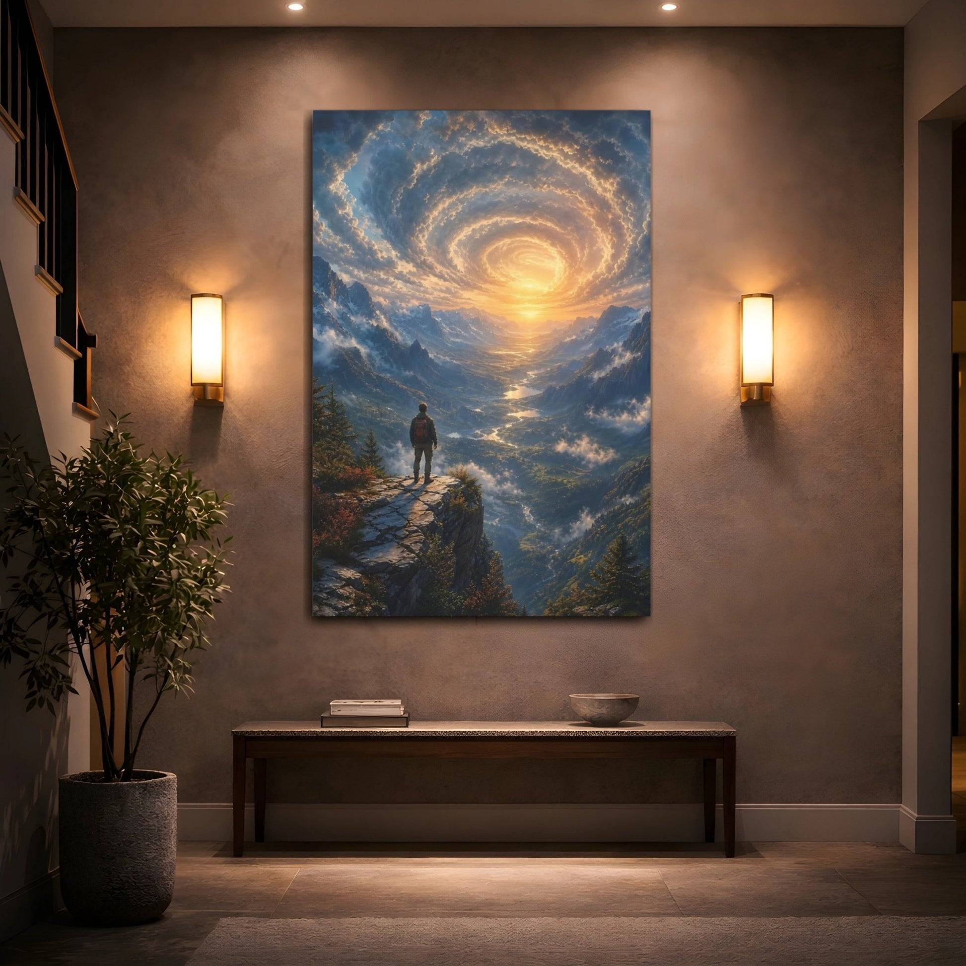 Nature Mountain Valley Sunset View Canvas Print – Dramatic Living Room, Above Sofa - YesArtYes
