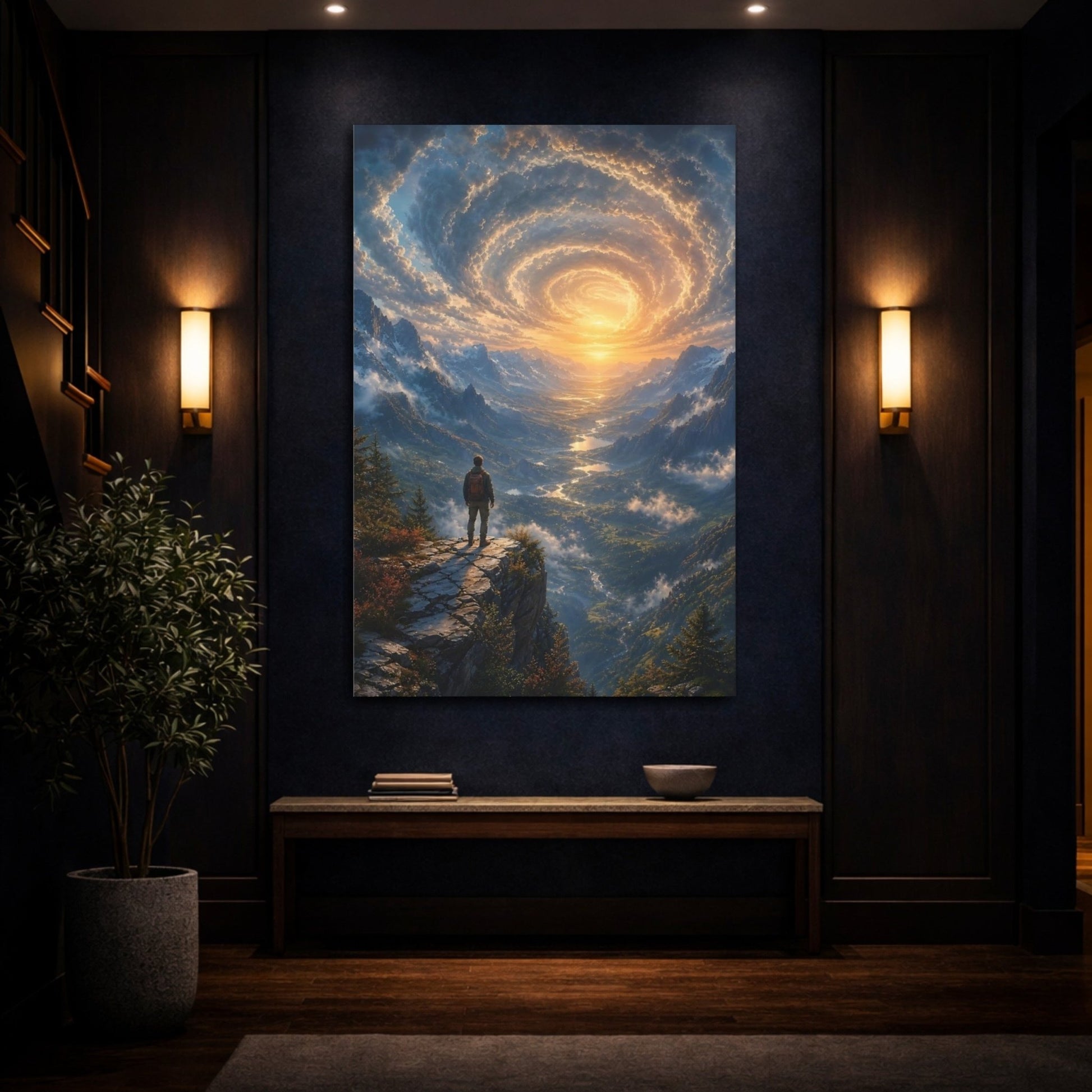 Nature Mountain Valley Sunset View Canvas Print – Dramatic Living Room, Above Sofa - YesArtYes