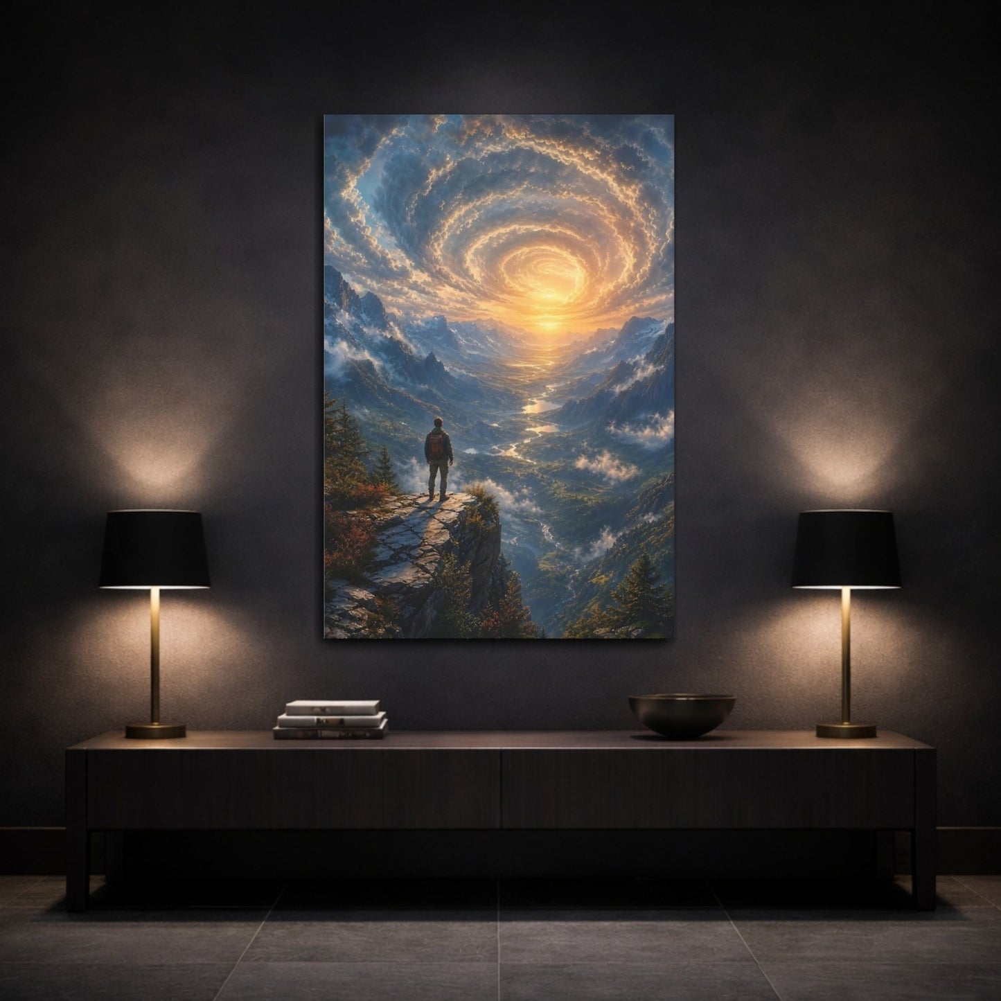 Nature Mountain Valley Sunset View Canvas Print – Dramatic Living Room, Above Sofa - YesArtYes