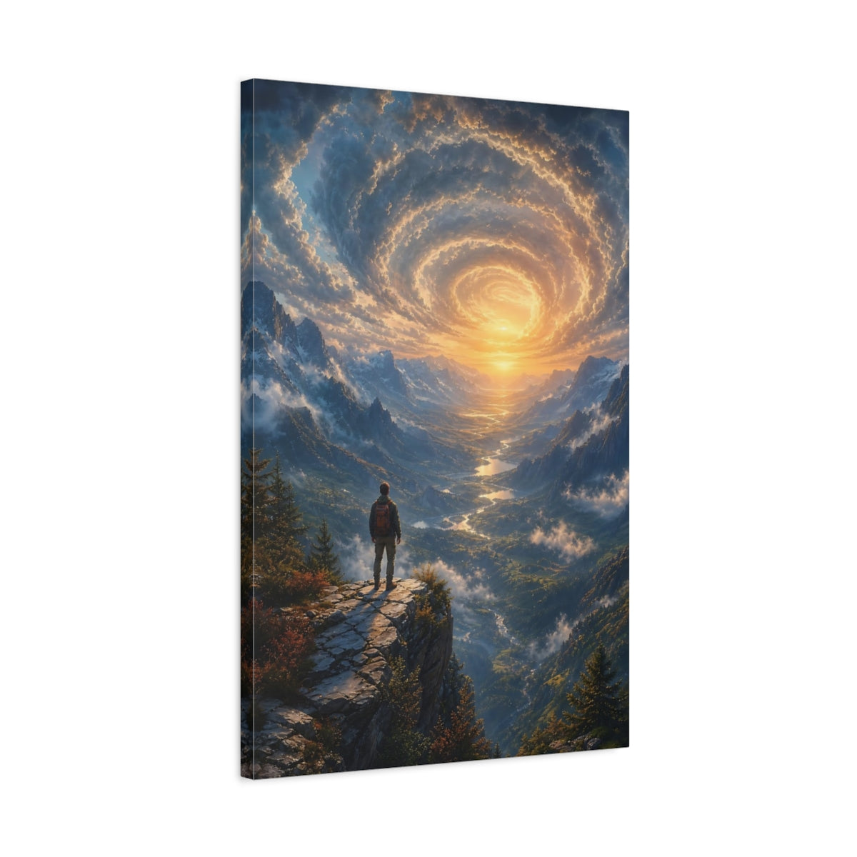 Side Mockup 2. Nature Mountain Valley Mountain Sunset View shown as stretched canvas wall art