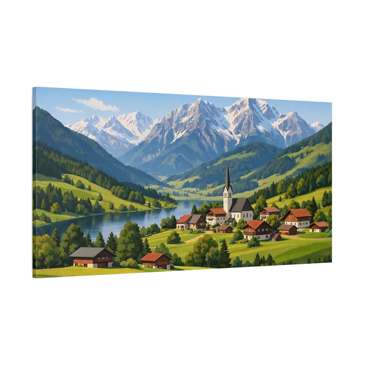 Nature Mountain Village Alpine Landscape - Canvas Wall Art Print - YesArtYes