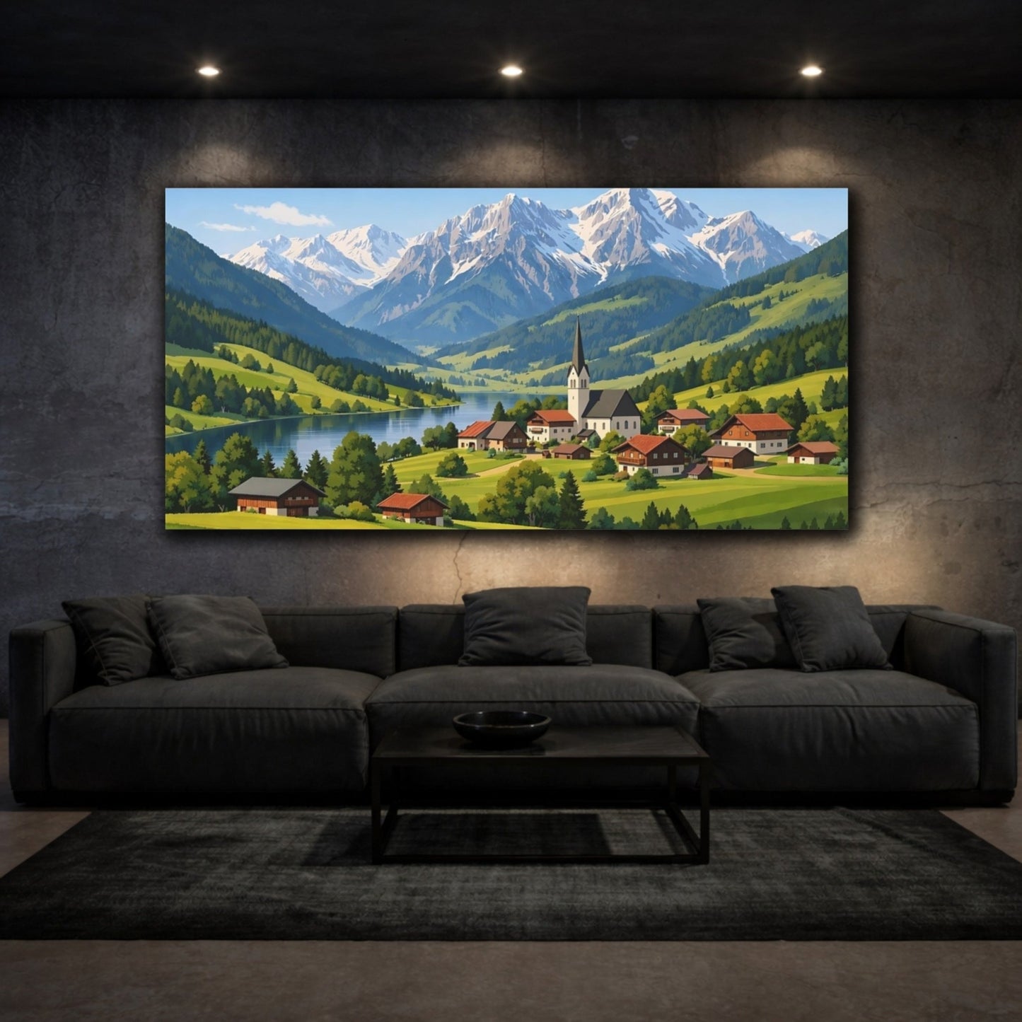 Nature Mountain Village Alpine Landscape - Canvas Wall Art Print - YesArtYes