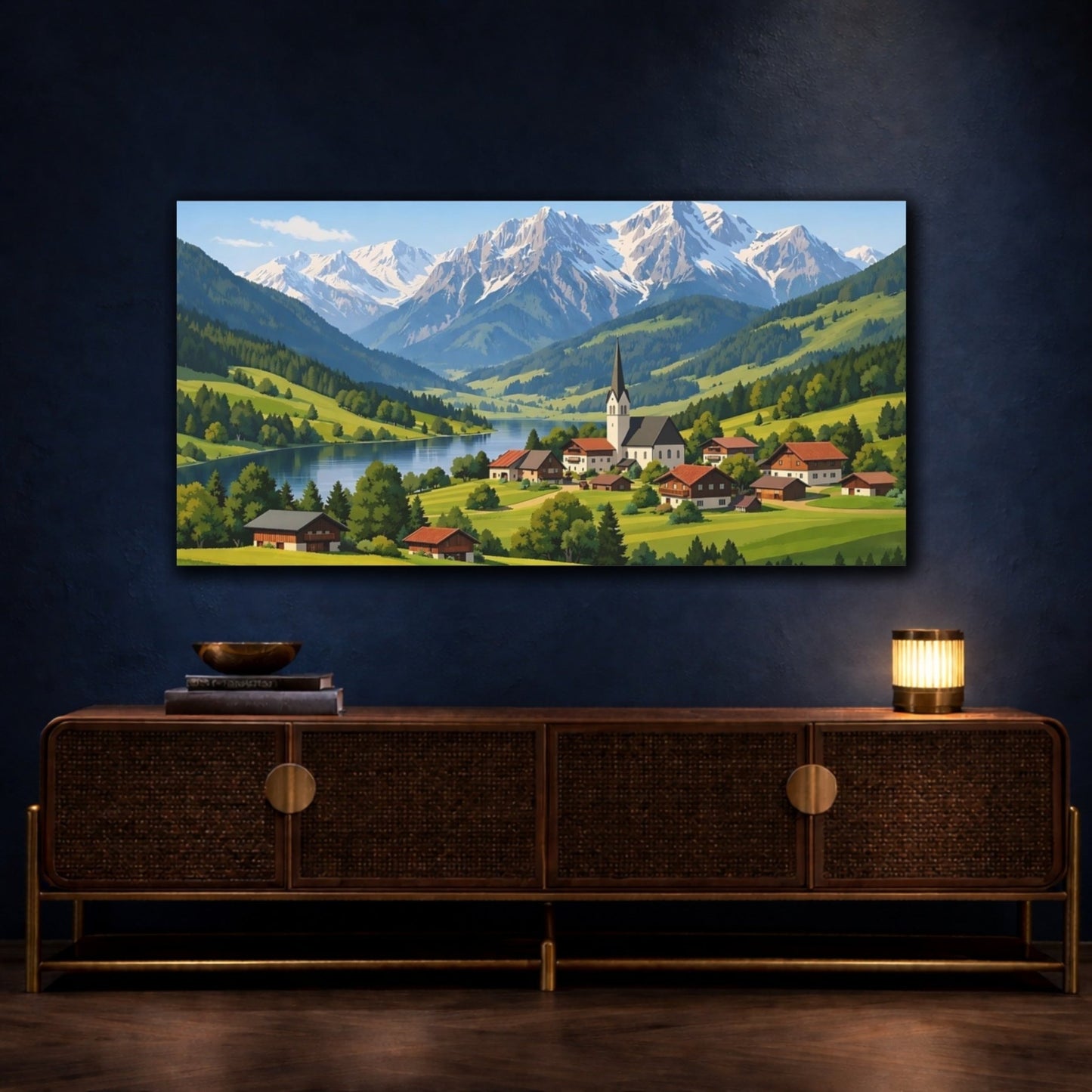 Nature Mountain Village Alpine Landscape - Canvas Wall Art Print - YesArtYes