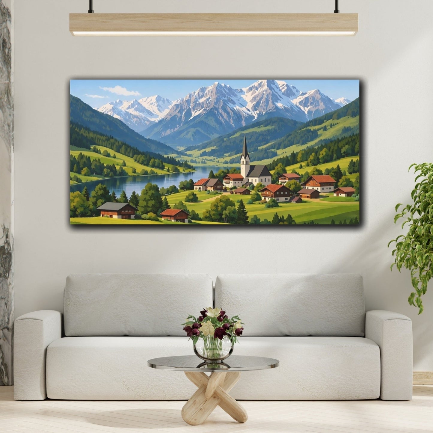 Nature Mountain Village Alpine Landscape - Canvas Wall Art Print - YesArtYes
