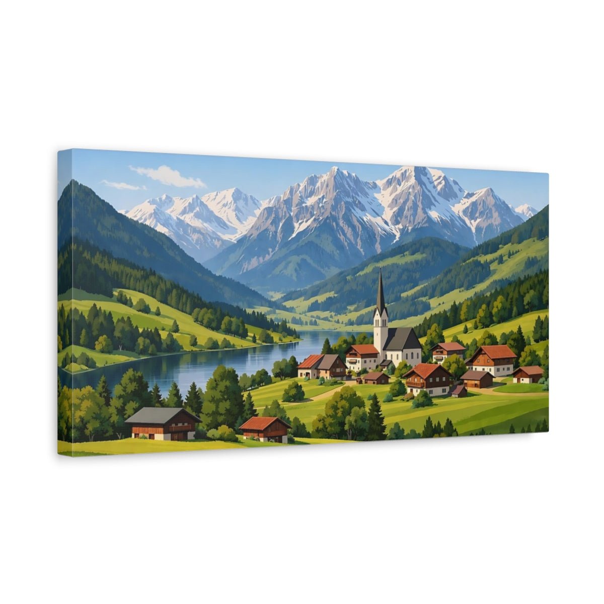 Nature Mountain Village Alpine Landscape - Canvas Wall Art Print - YesArtYes