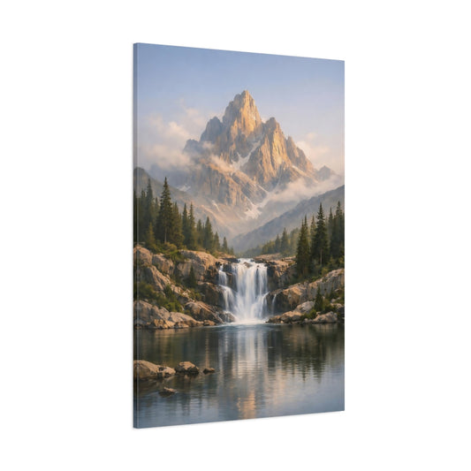 Main Mockup. Nature Mountain Waterfall Mountain Lake Forest shown as stretched canvas wall art