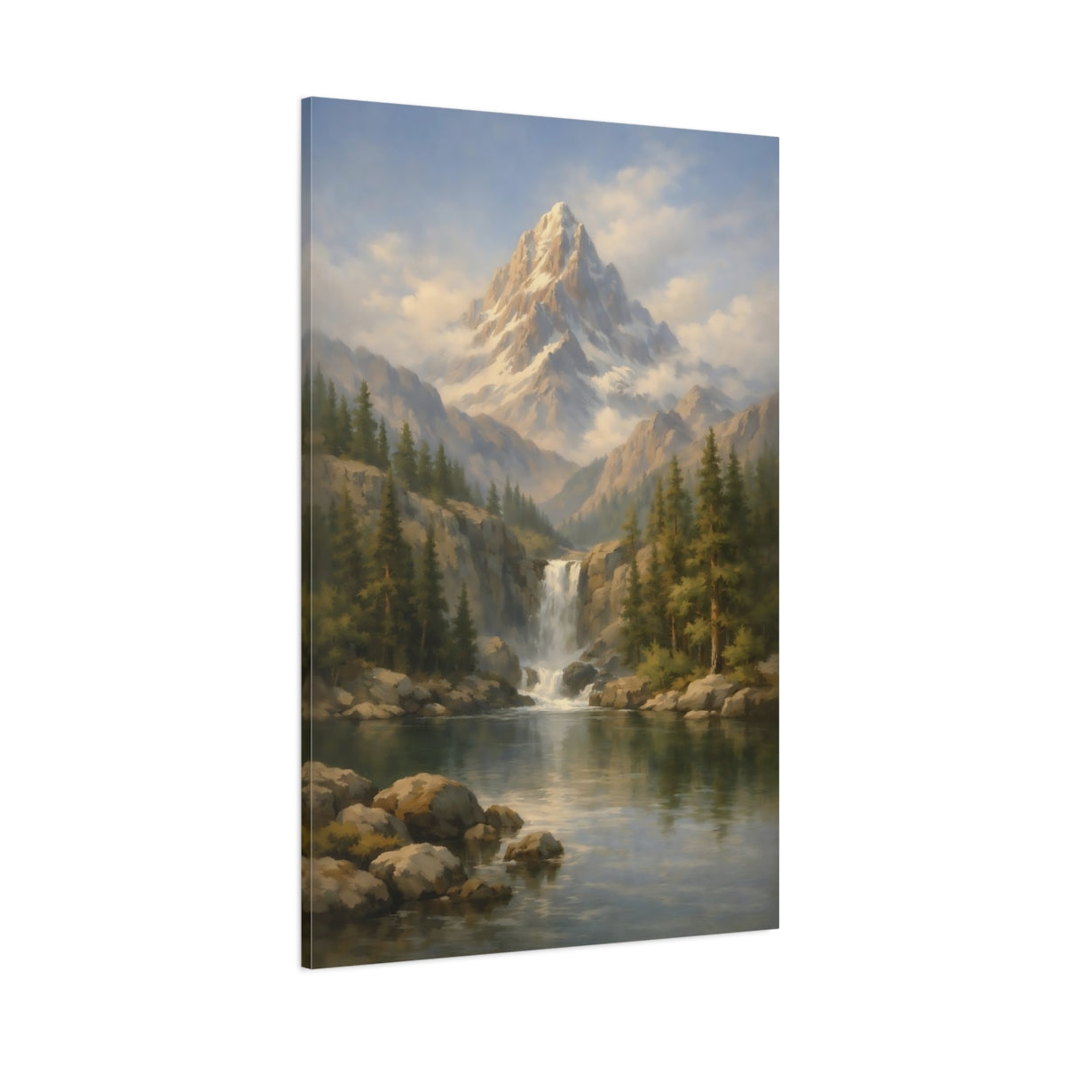 Main Mockup. Nature Mountain Waterfall Mountain Lake Landscape shown as stretched canvas wall art