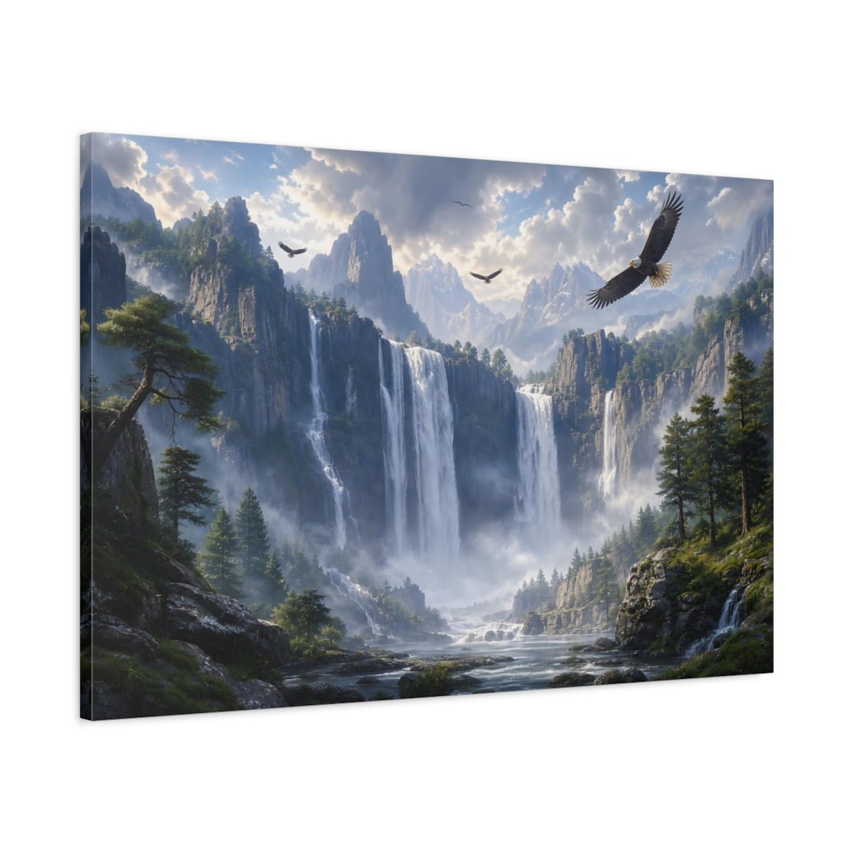 Main Mockup. Nature Mountain Waterfall Mountain Waterfall shown as stretched canvas wall art
