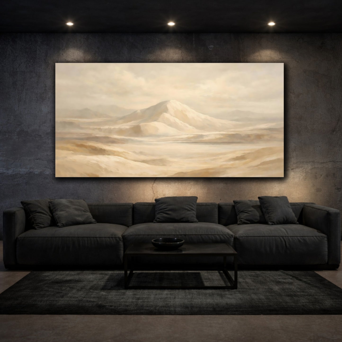 Mockup 2. Nature Mountains Beige Mountain shown as stretched canvas wall art