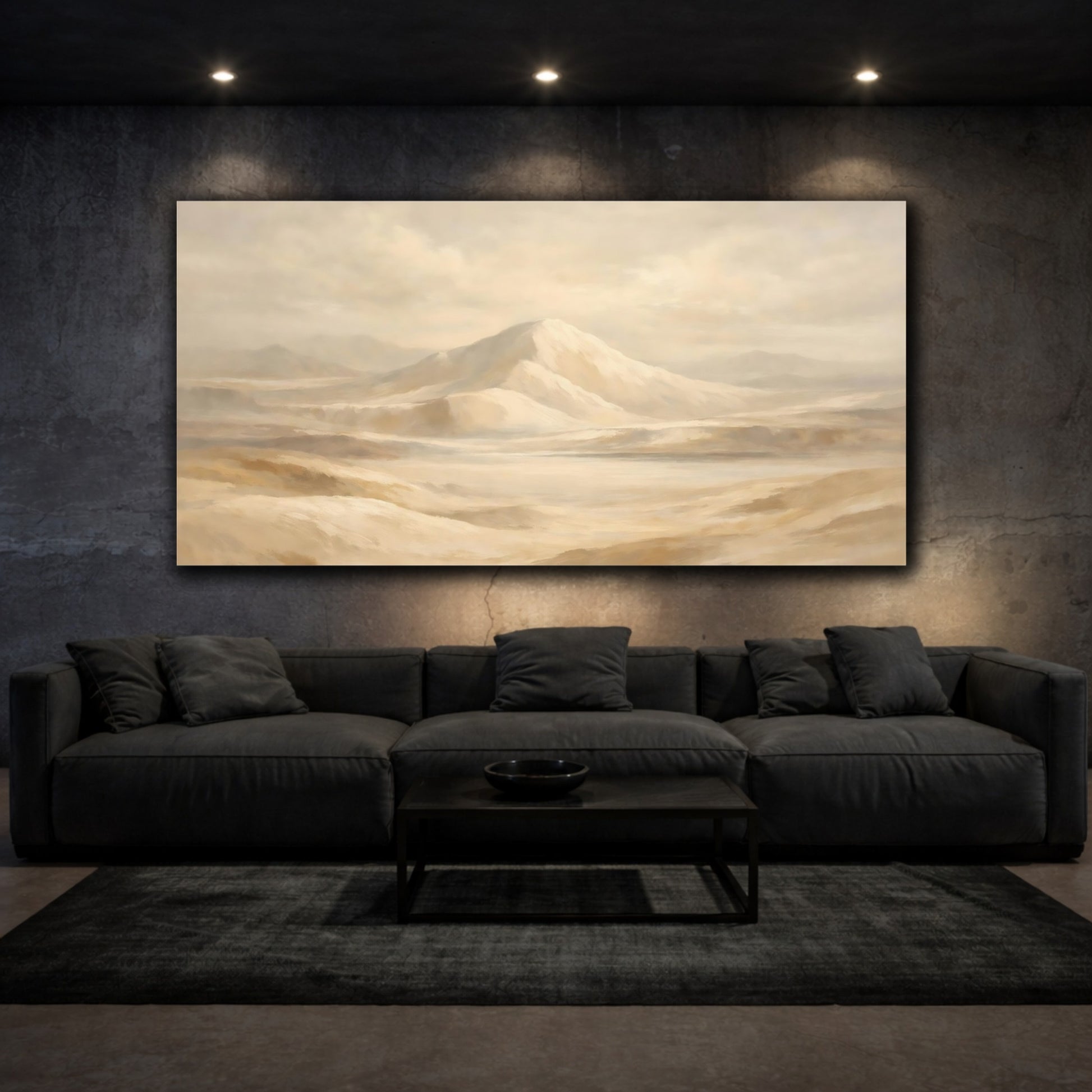 Mockup 2. Nature Mountains Beige Mountain shown as stretched canvas wall art