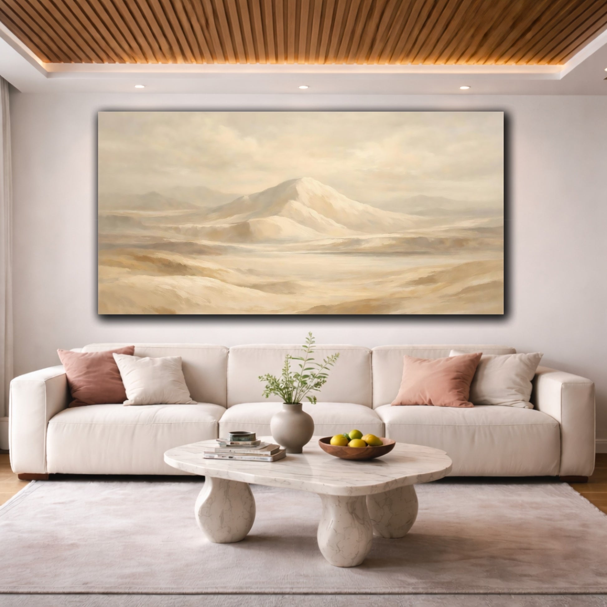 Mockup 3. Nature Mountains Beige Mountain shown as stretched canvas wall art