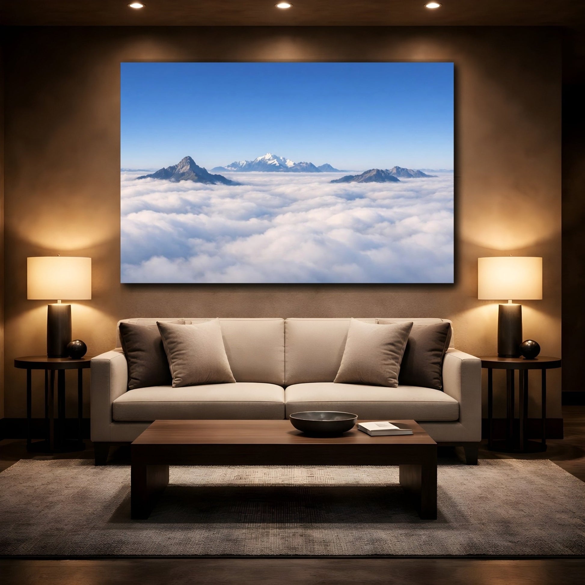 Nature Mountains Blue And White - Canvas Wall Art Print - YesArtYes