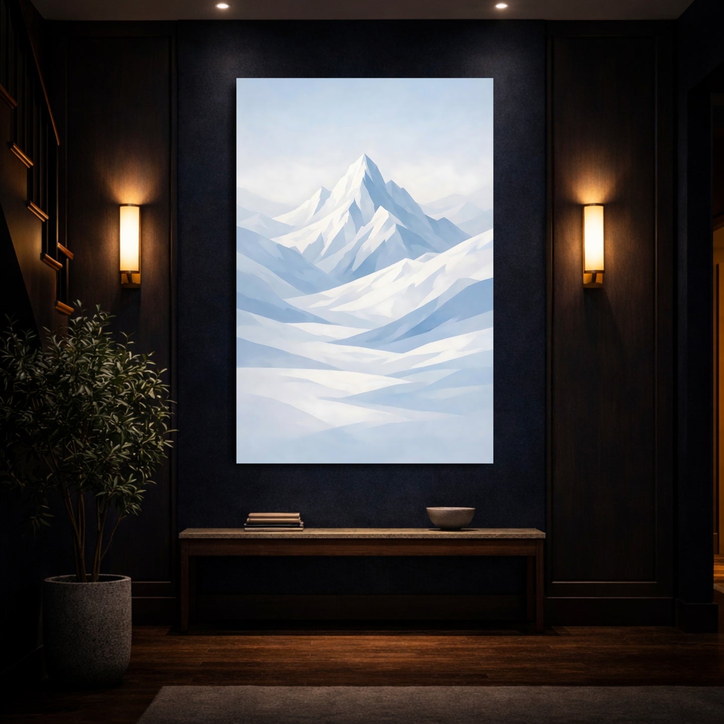 Nature Mountains Blue And White Mountains shown as front canvas room wall art
