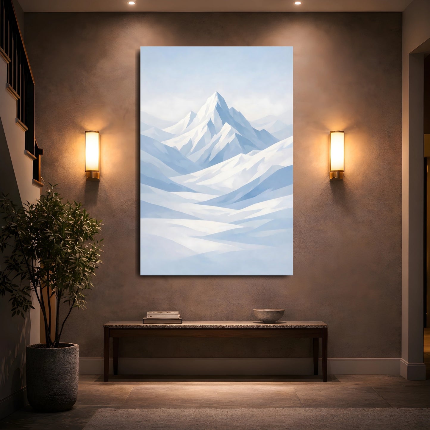 Nature Mountains Blue And White Mountains shown as front canvas room wall art