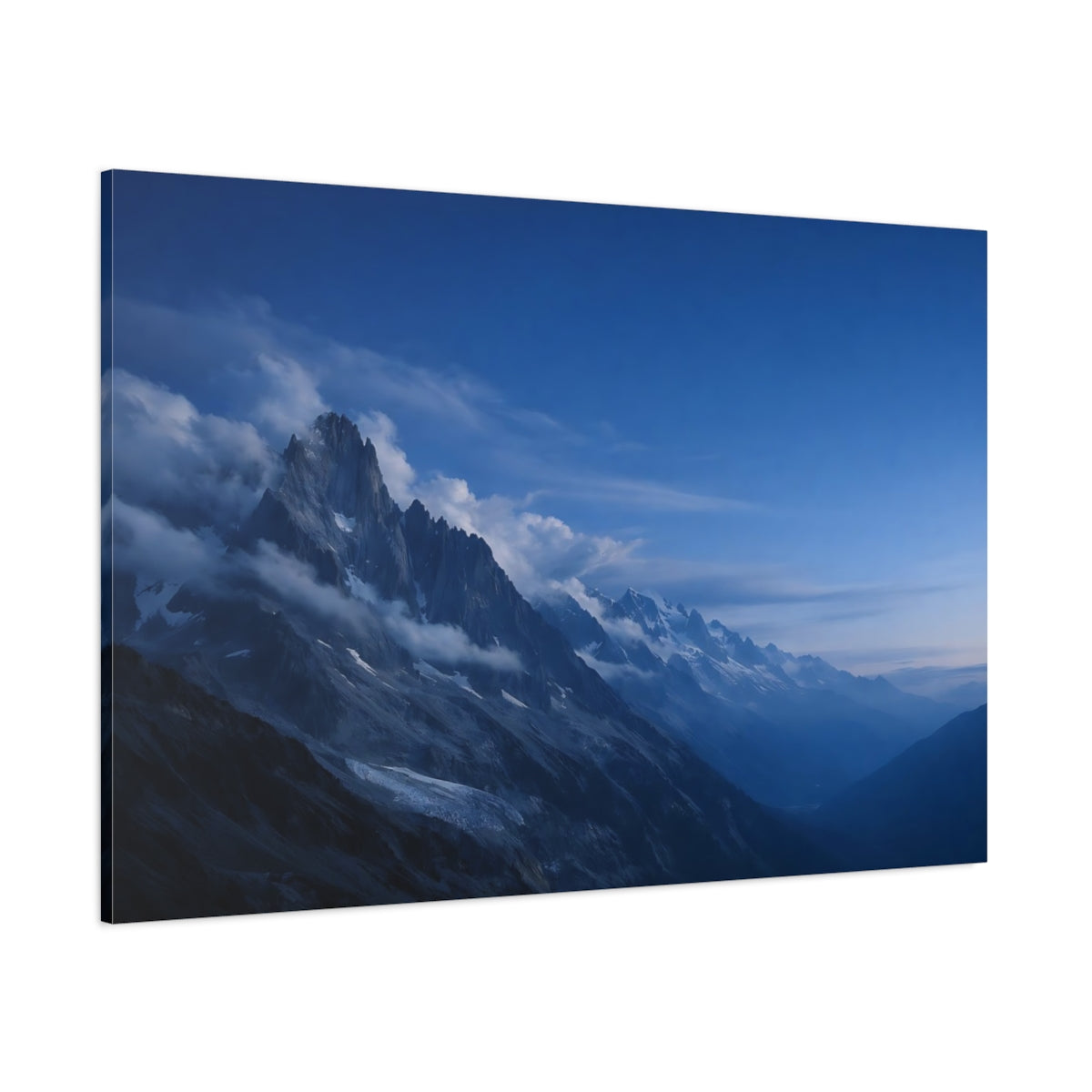 Side Mockup 1. Nature Mountains Blue Mountains shown as stretched canvas wall art