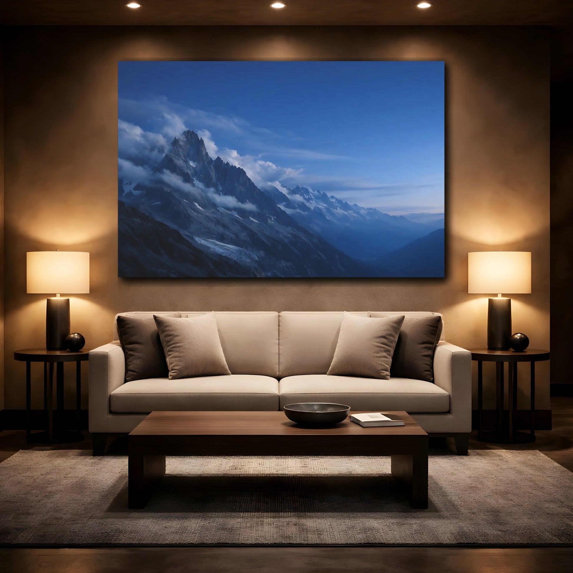Mockup 2. Nature Mountains Blue Mountains shown as stretched canvas wall art