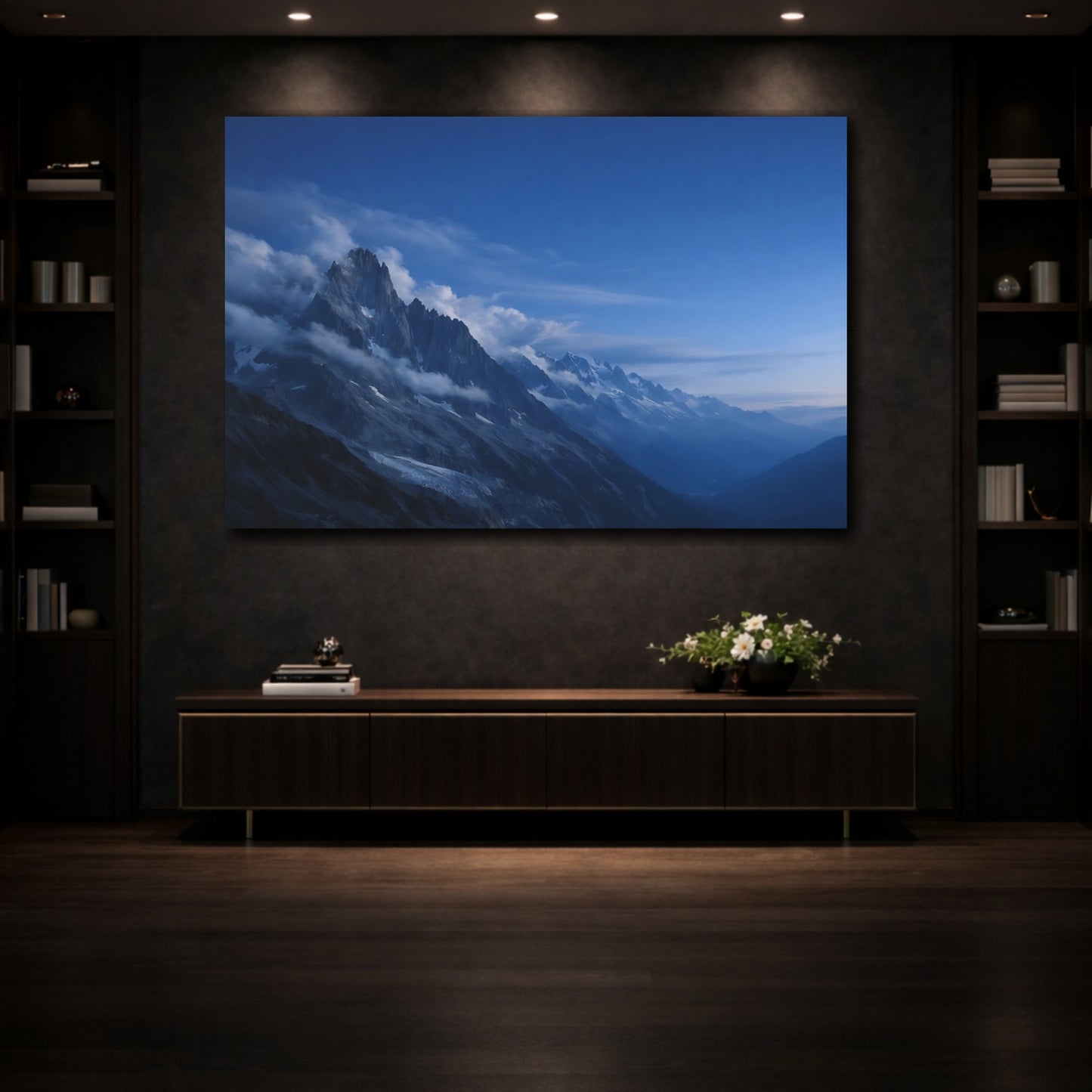 Mockup 3. Nature Mountains Blue Mountains shown as stretched canvas wall art