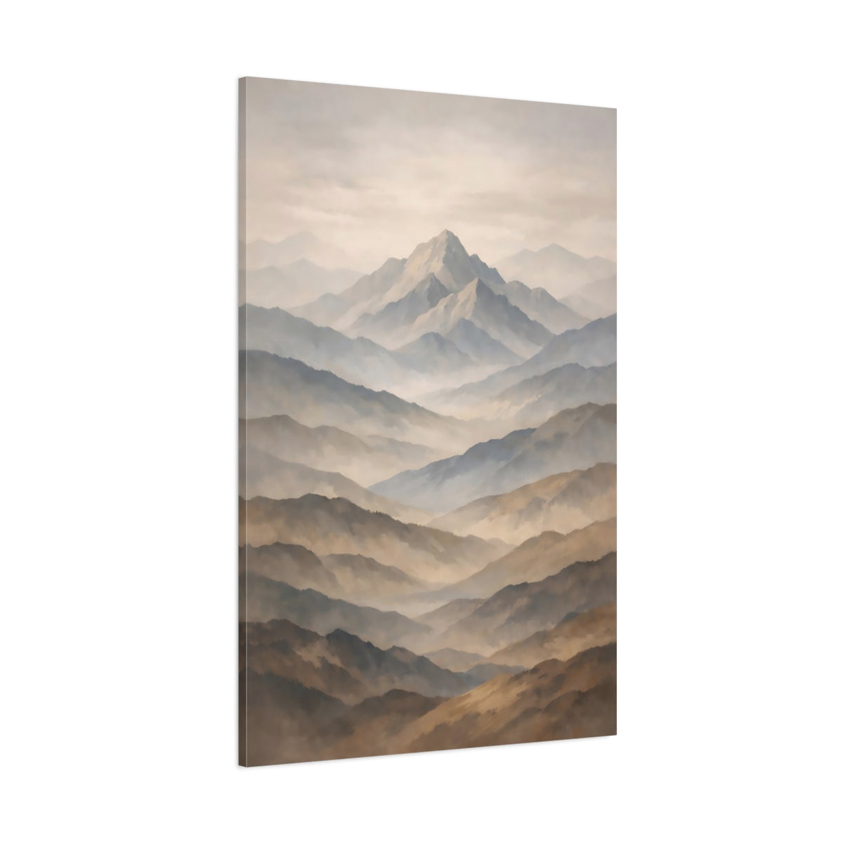Main Mockup. Nature Mountains Brown And Blue Mountains shown as stretched canvas wall art