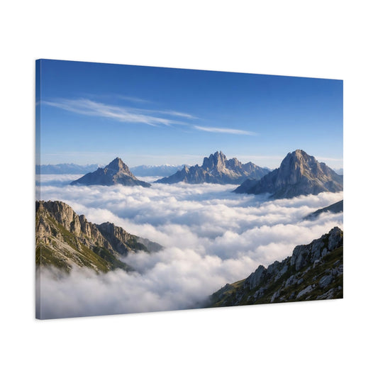Main Mockup. Nature Mountains Cloudy Mountains shown as stretched canvas wall art